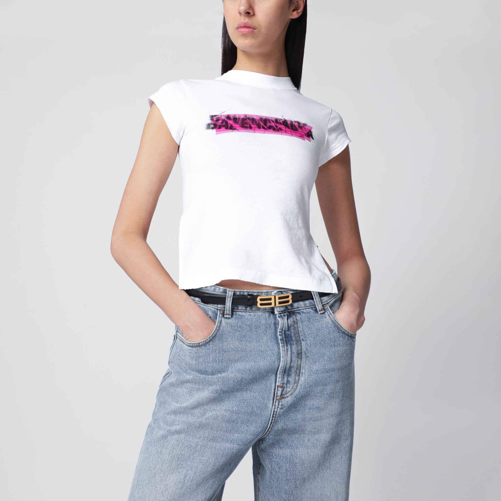 Ceinture Bolero BB en cuir de veau lisse noir