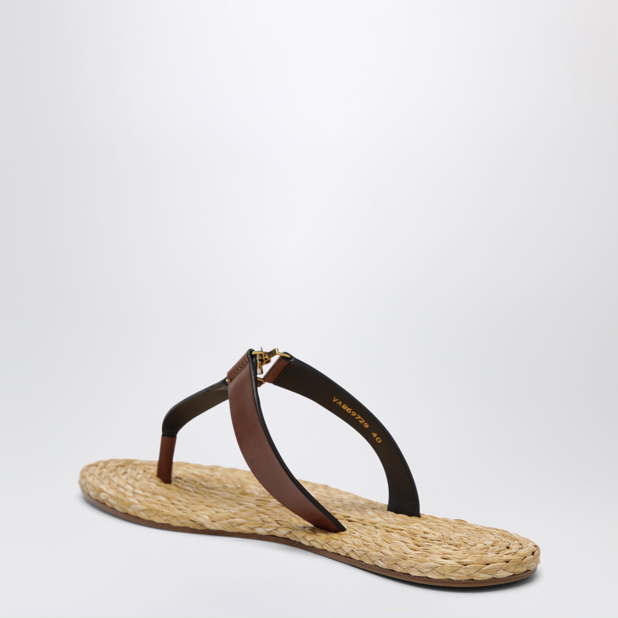 Tongs Babylone en cuir brun brûlé