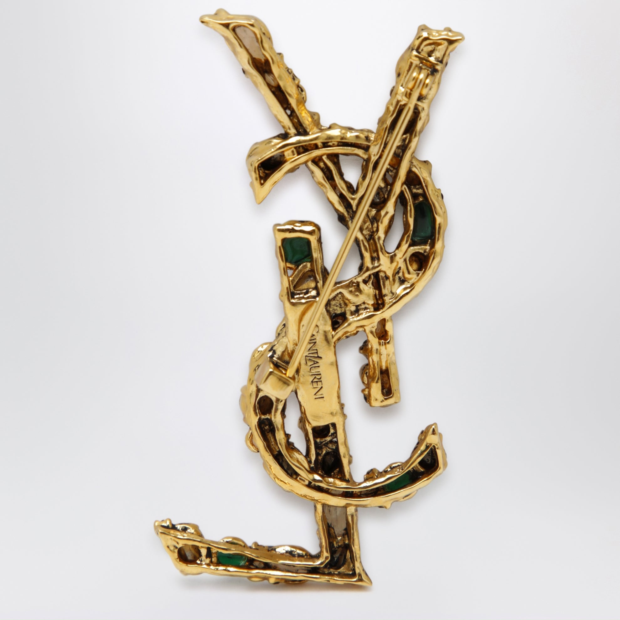 Spilla Cassandre con cristalli in ottone oro patinato
