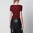 Red square-neck lace T-shirt in ribbed silk