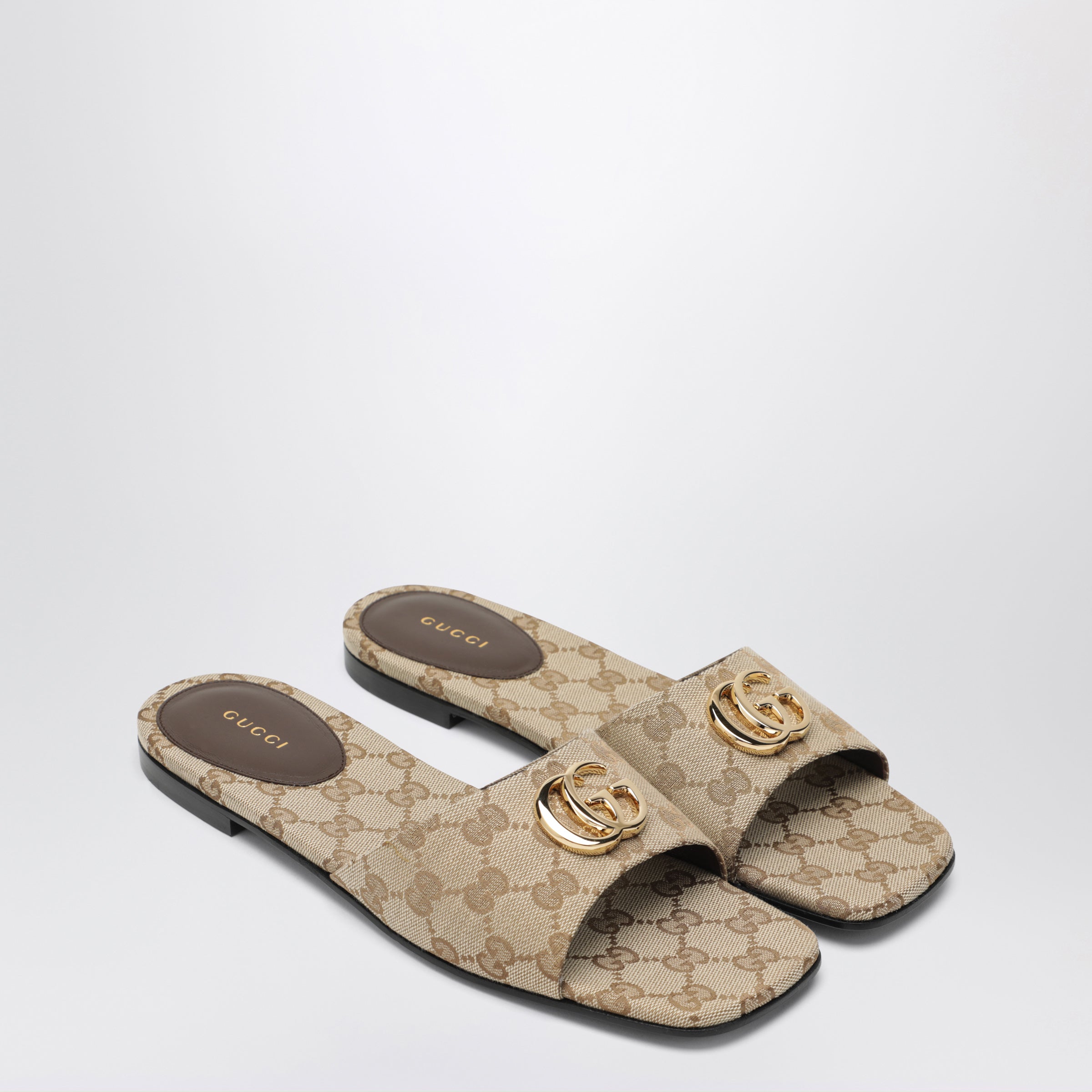 GUCCI Double G slides in beige sand GG canvas | TheDoubleF
