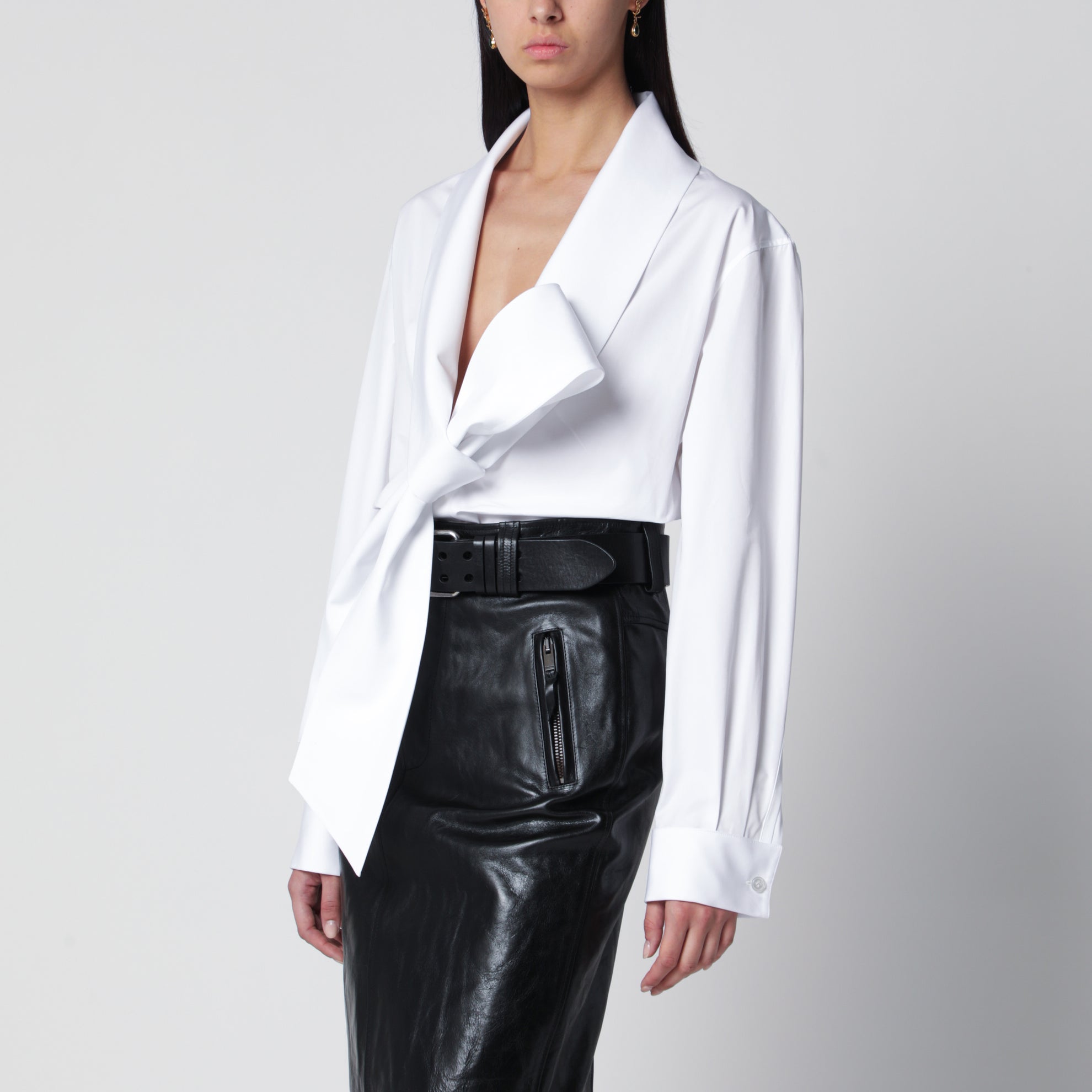 Chemise à col lavallière en popeline de coton blanche