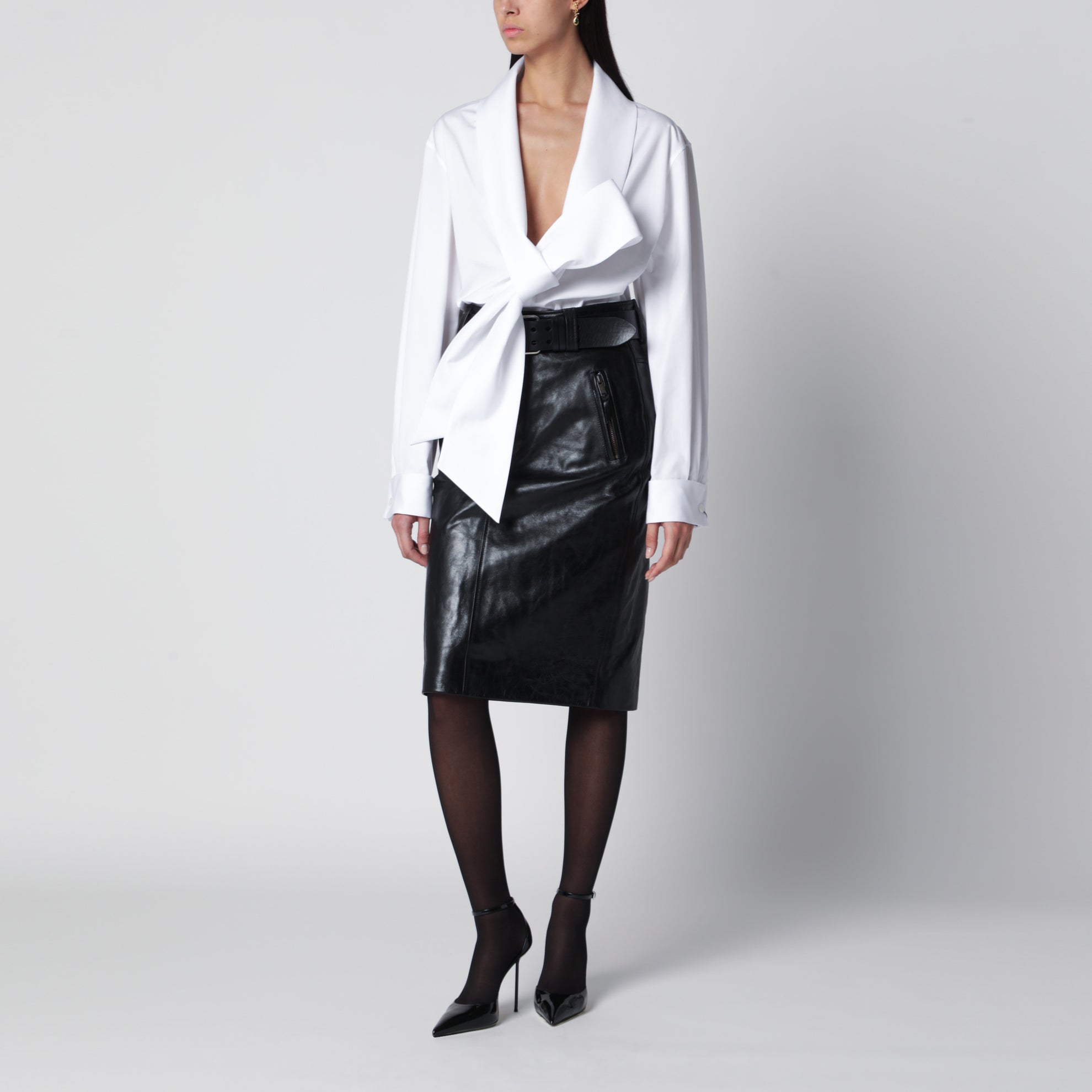 Chemise à col lavallière en popeline de coton blanche