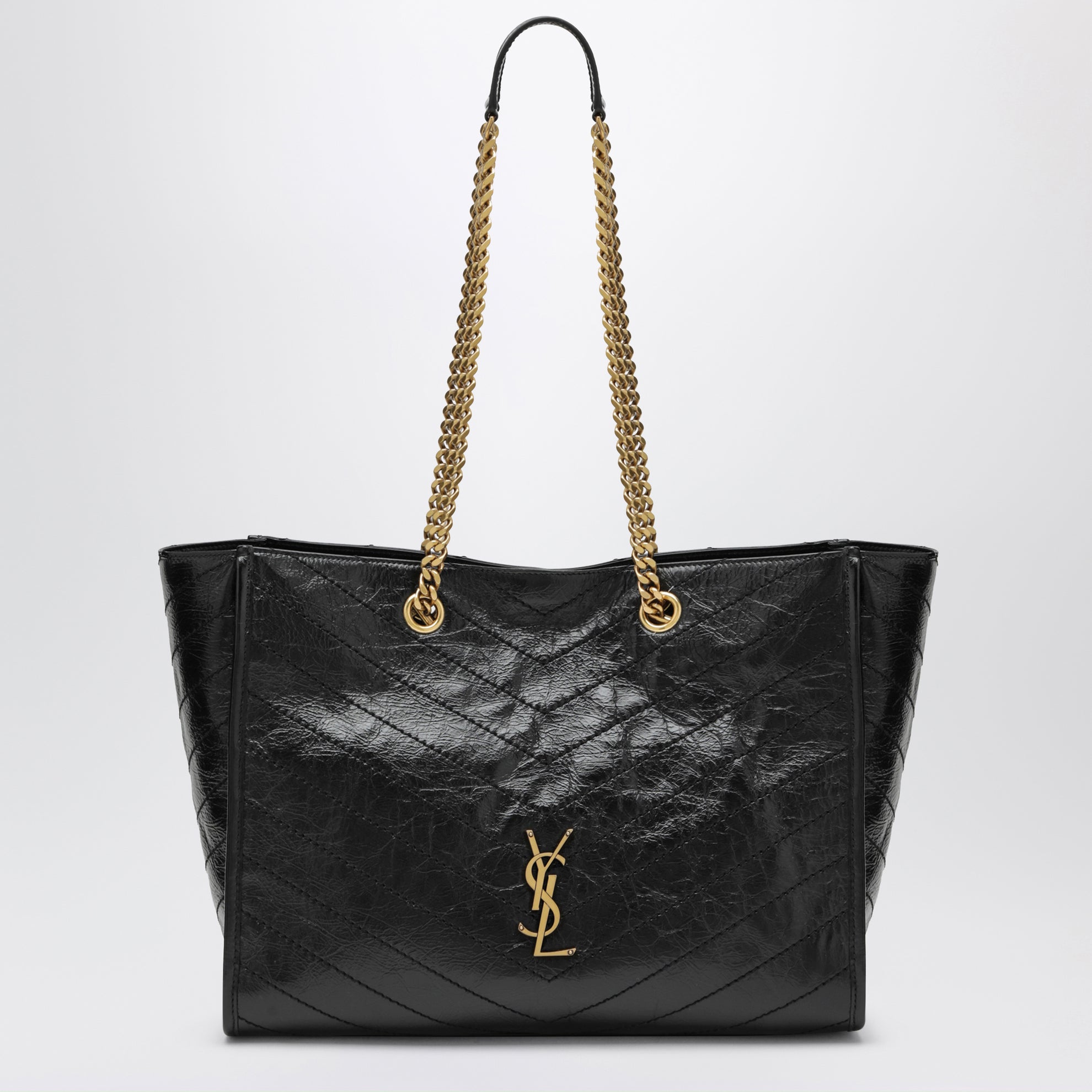 Sac shopping Niki en cuir de veau vintage noir