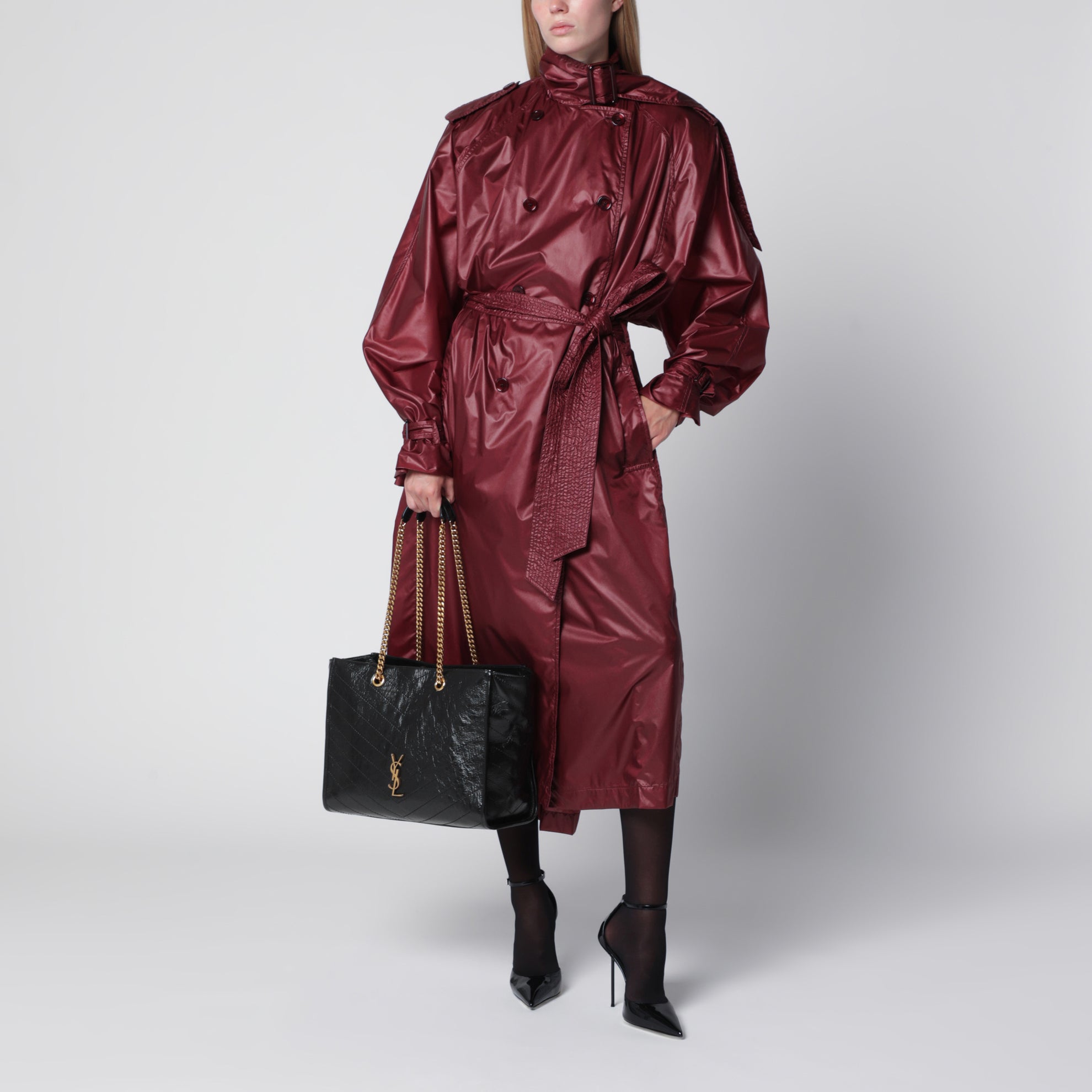Sac shopping Niki en cuir de veau vintage noir