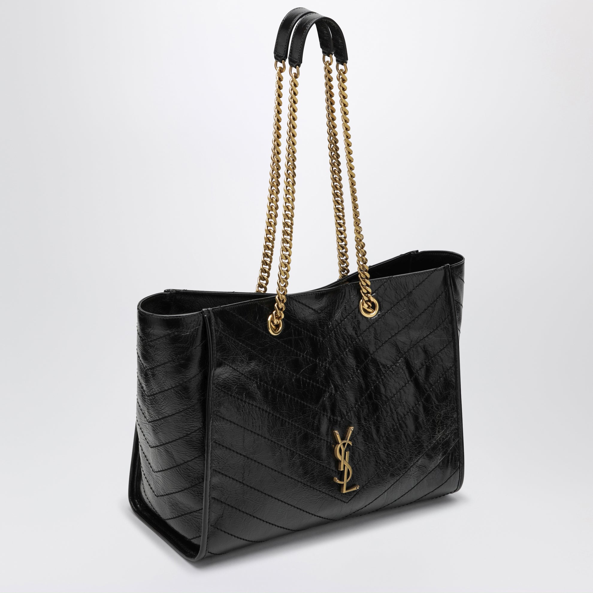 Sac shopping Niki en cuir de veau vintage noir