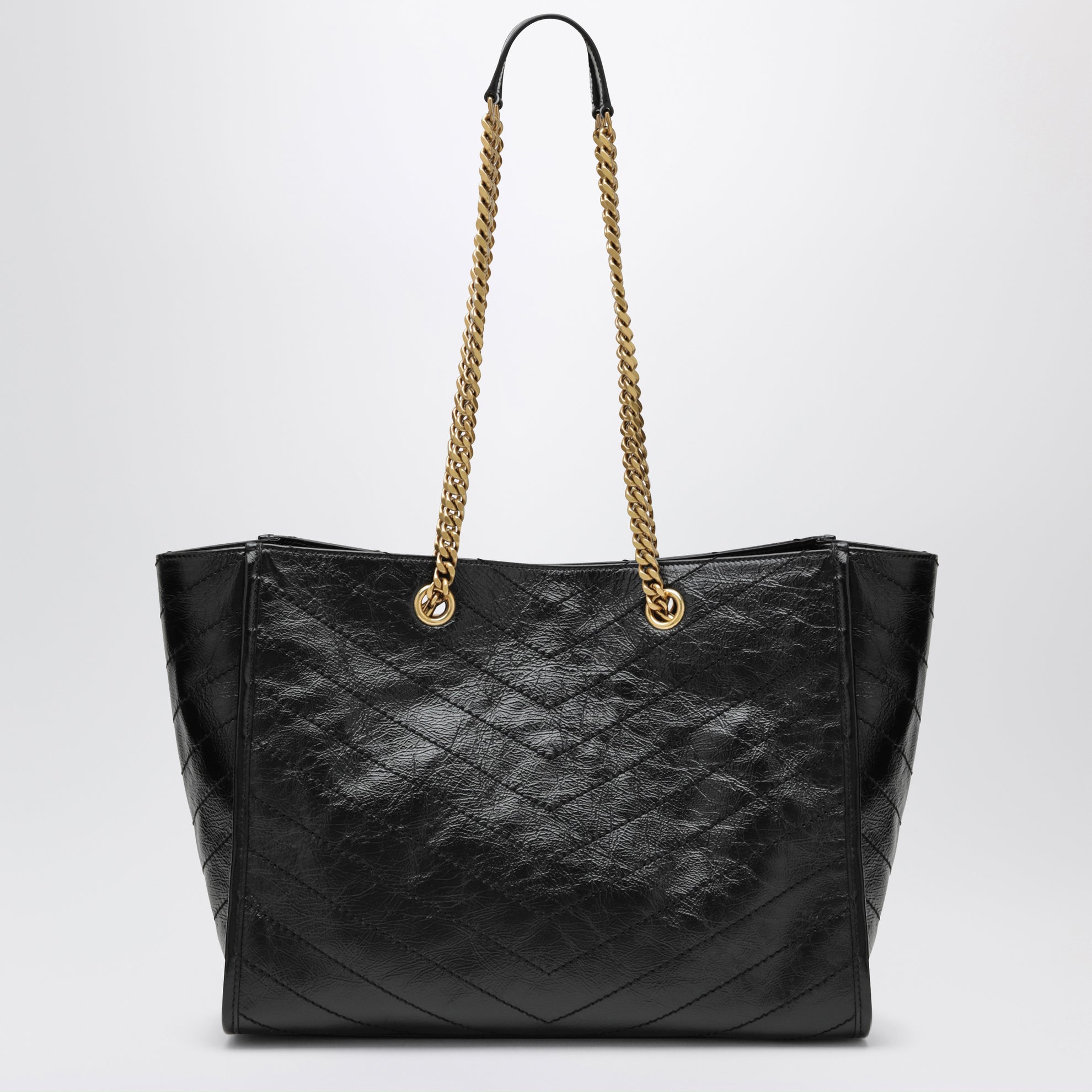 Sac shopping Niki en cuir de veau vintage noir