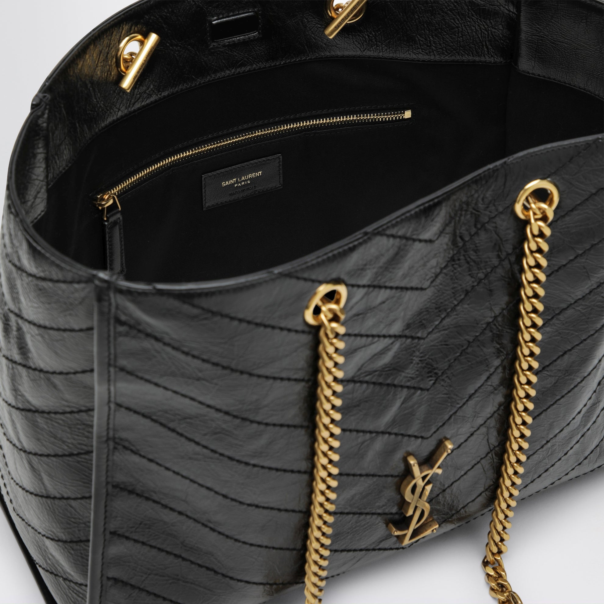 Sac shopping Niki en cuir de veau vintage noir