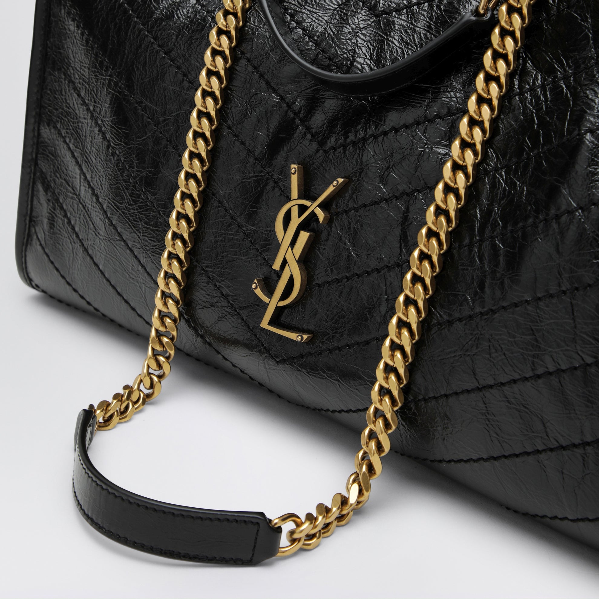Sac shopping Niki en cuir de veau vintage noir