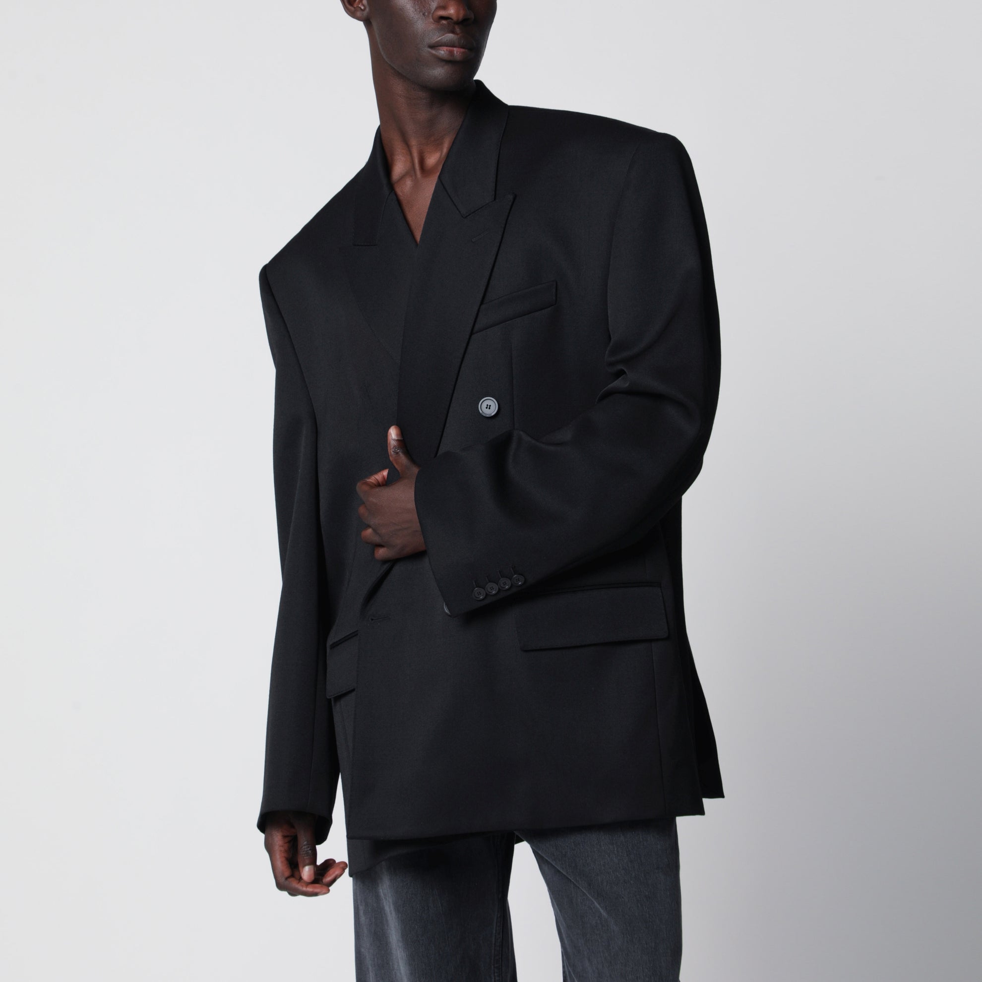 Blazer doppiopetto oversize in lana nero