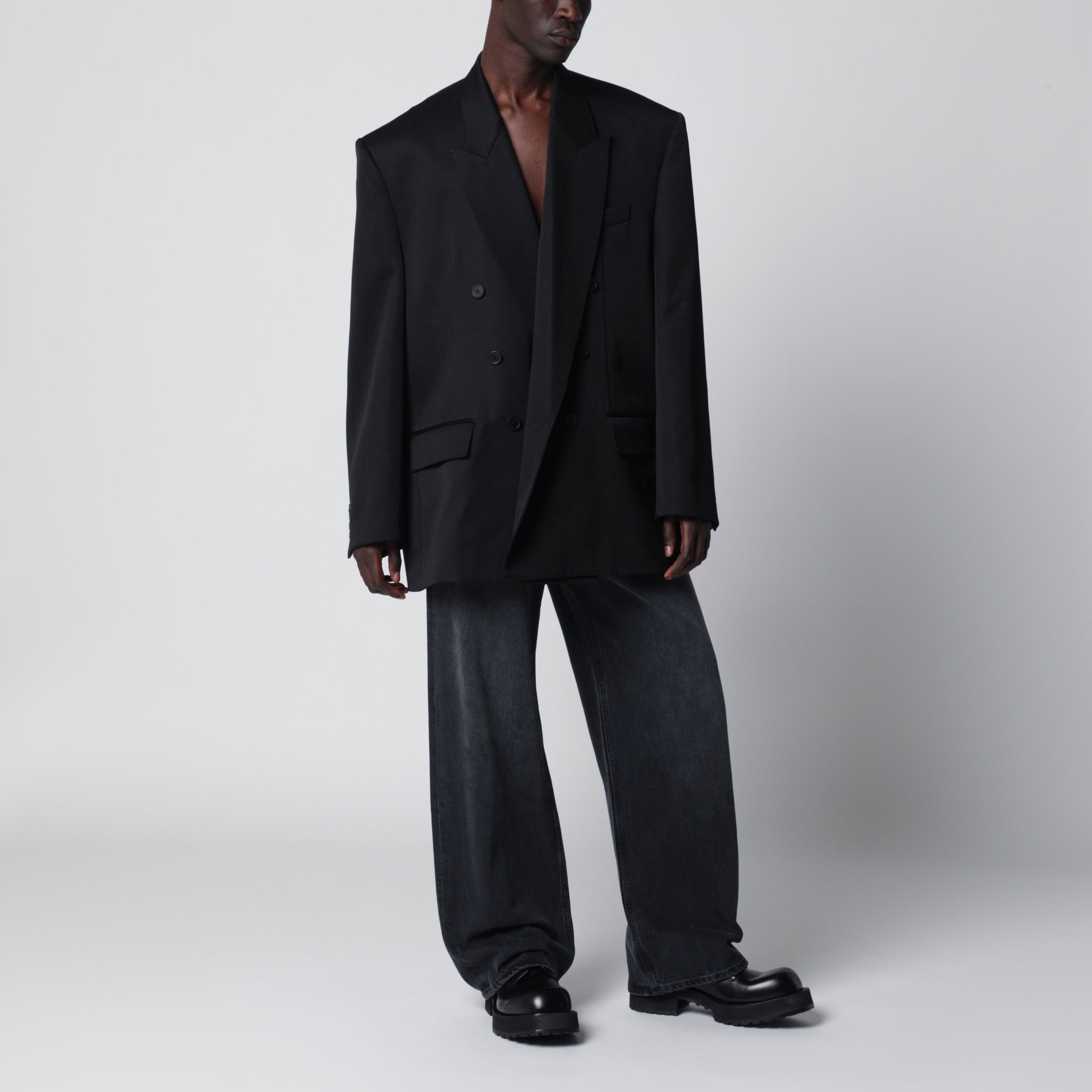 Blazer doppiopetto oversize in lana nero