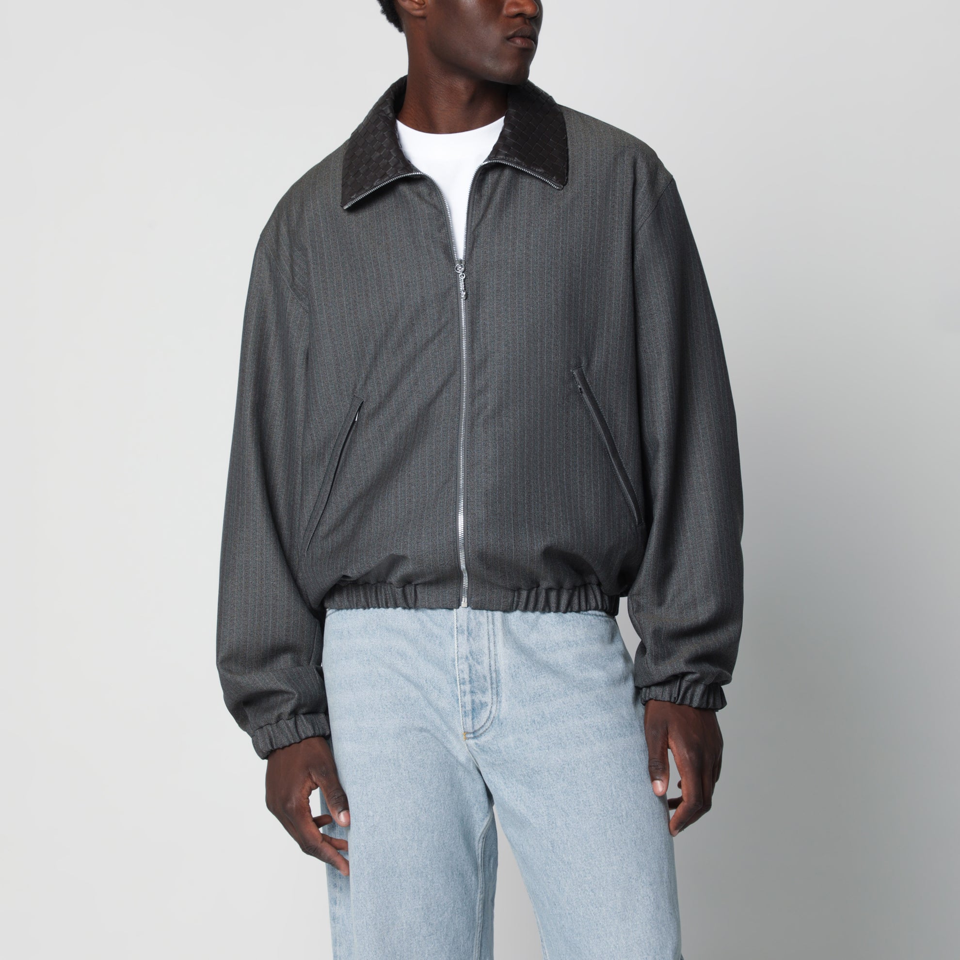 Giacca a righe in lana e mohair Desert/Grey