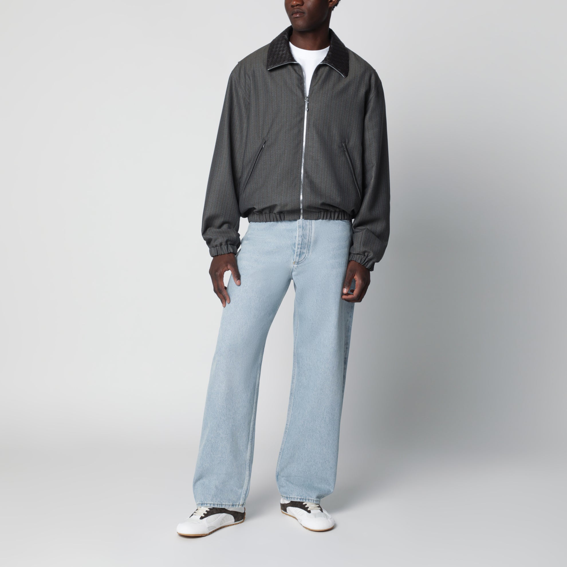 Giacca a righe in lana e mohair Desert/Grey