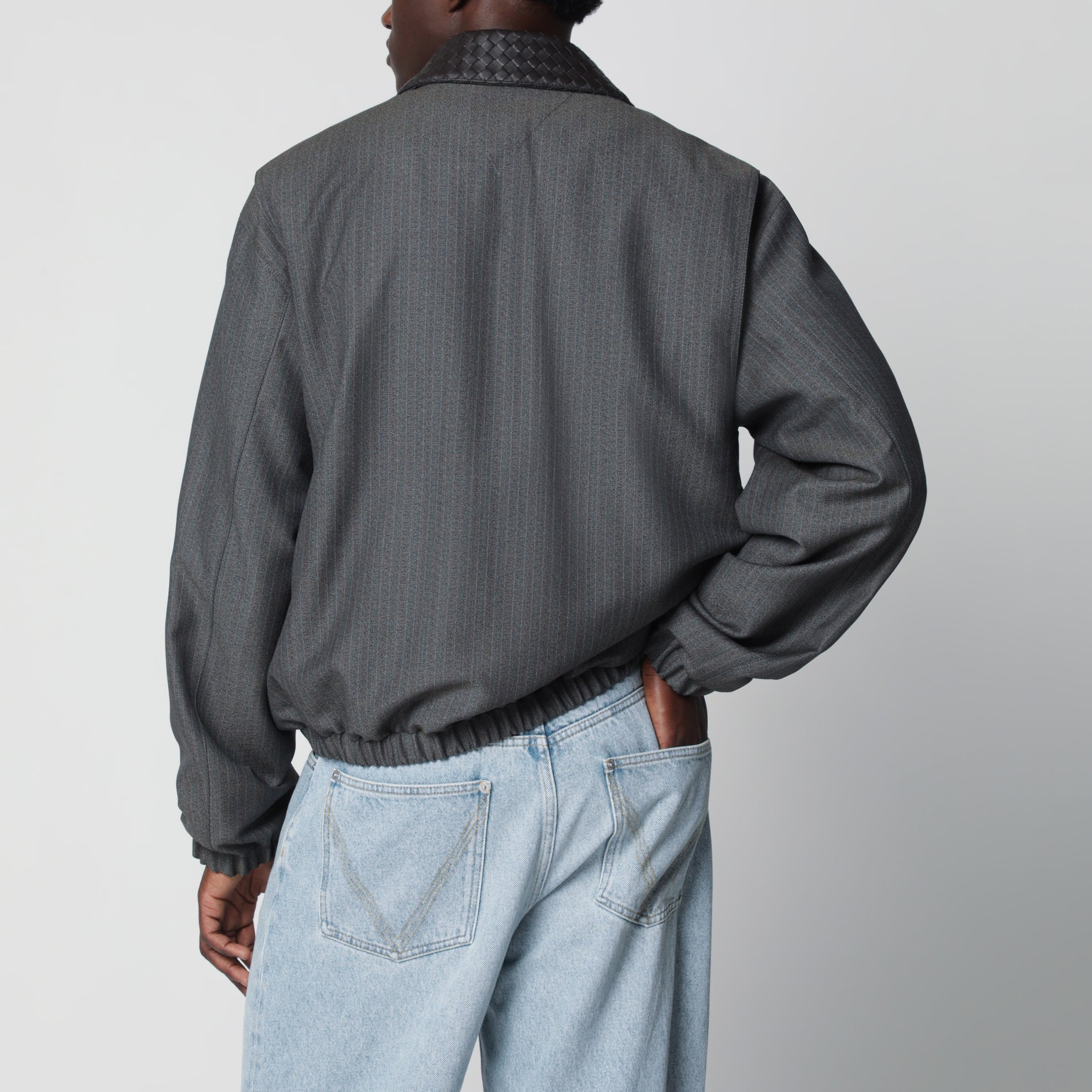 Giacca a righe in lana e mohair Desert/Grey