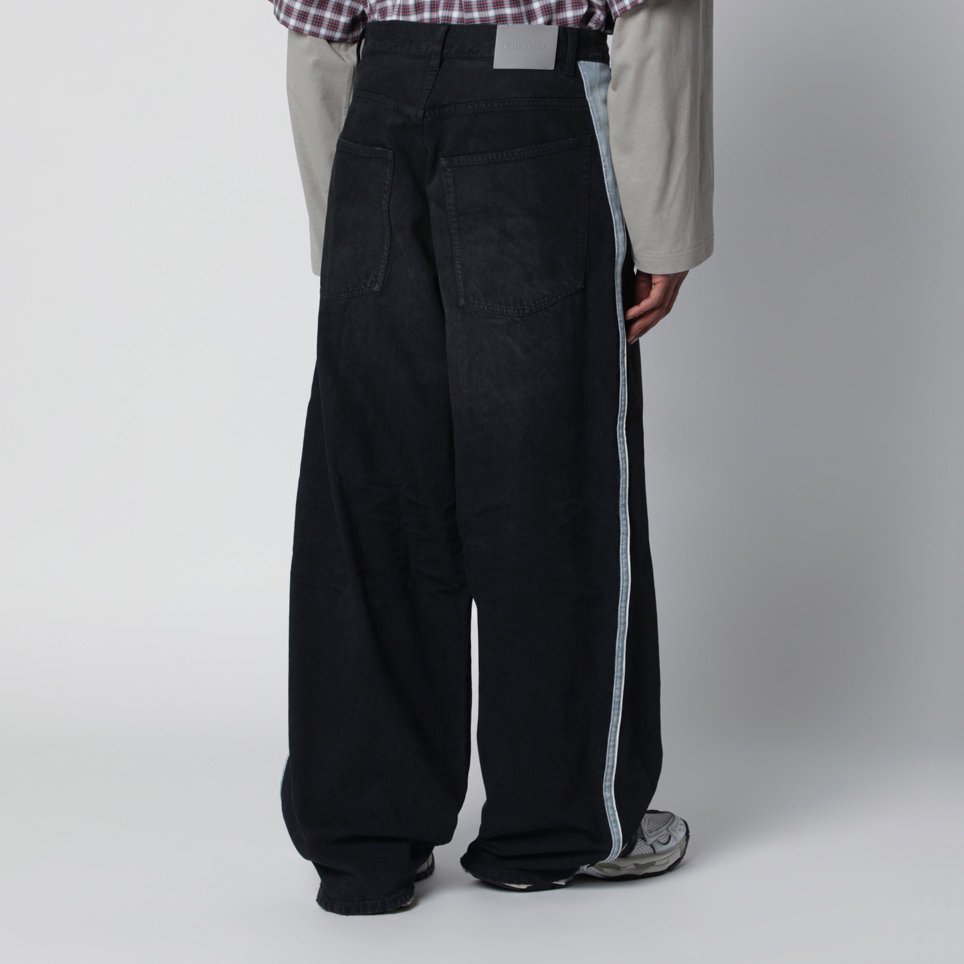 Denim trousers with dark brown and black trims