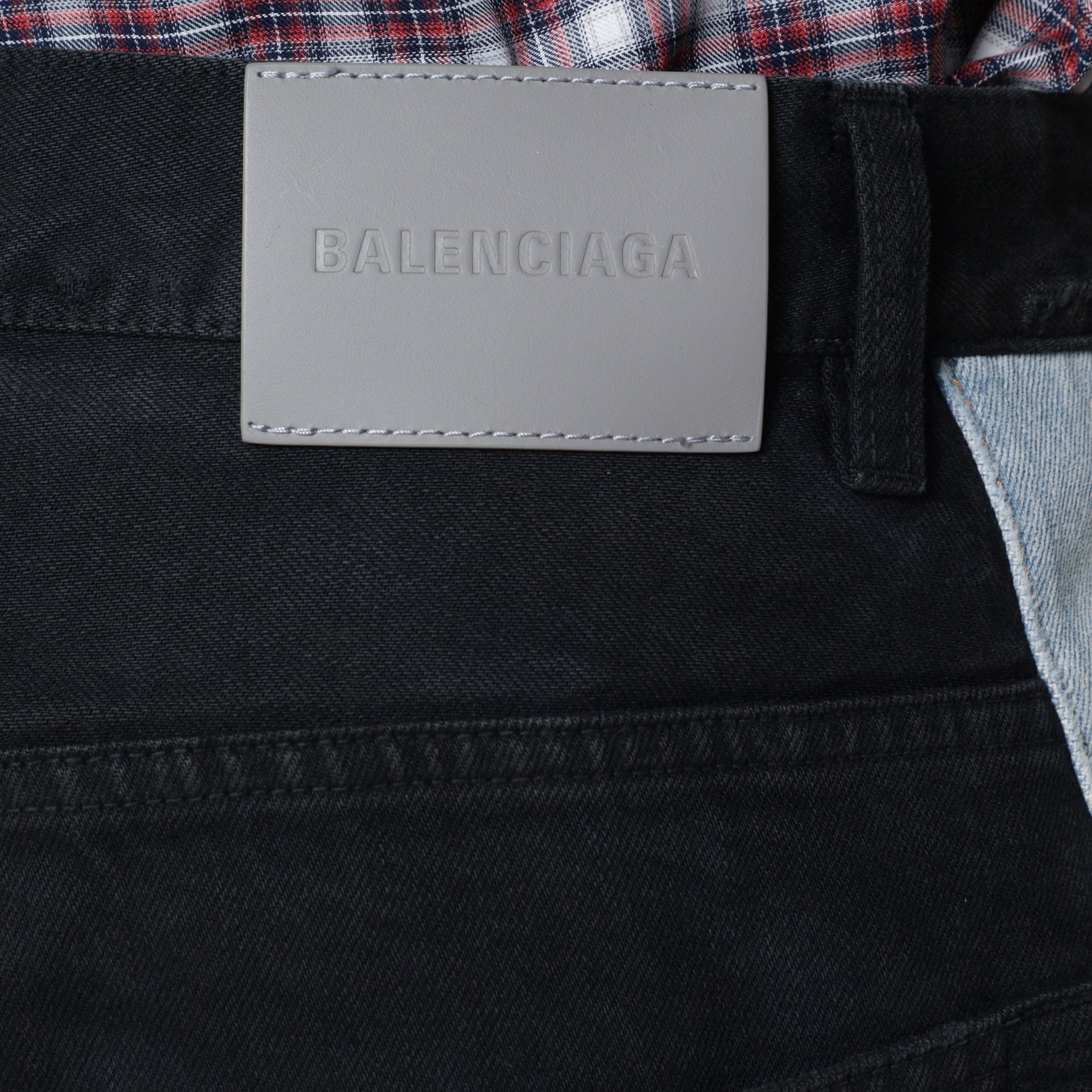 Denim trousers with dark brown and black trims