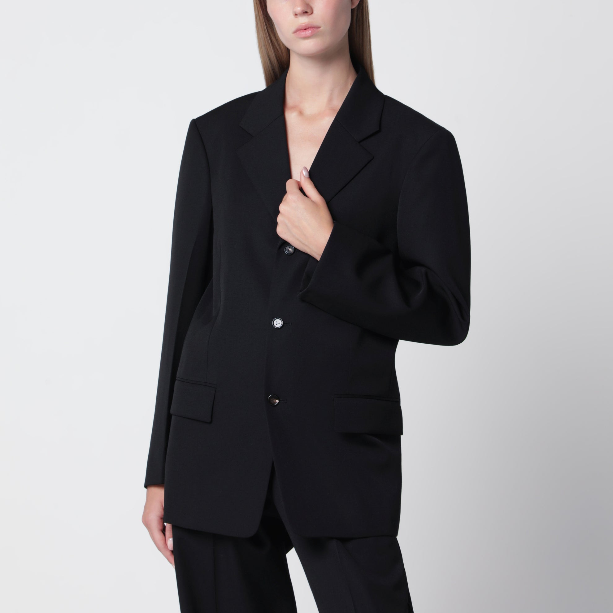 Giacca monopetto in lana grain de poudre nera