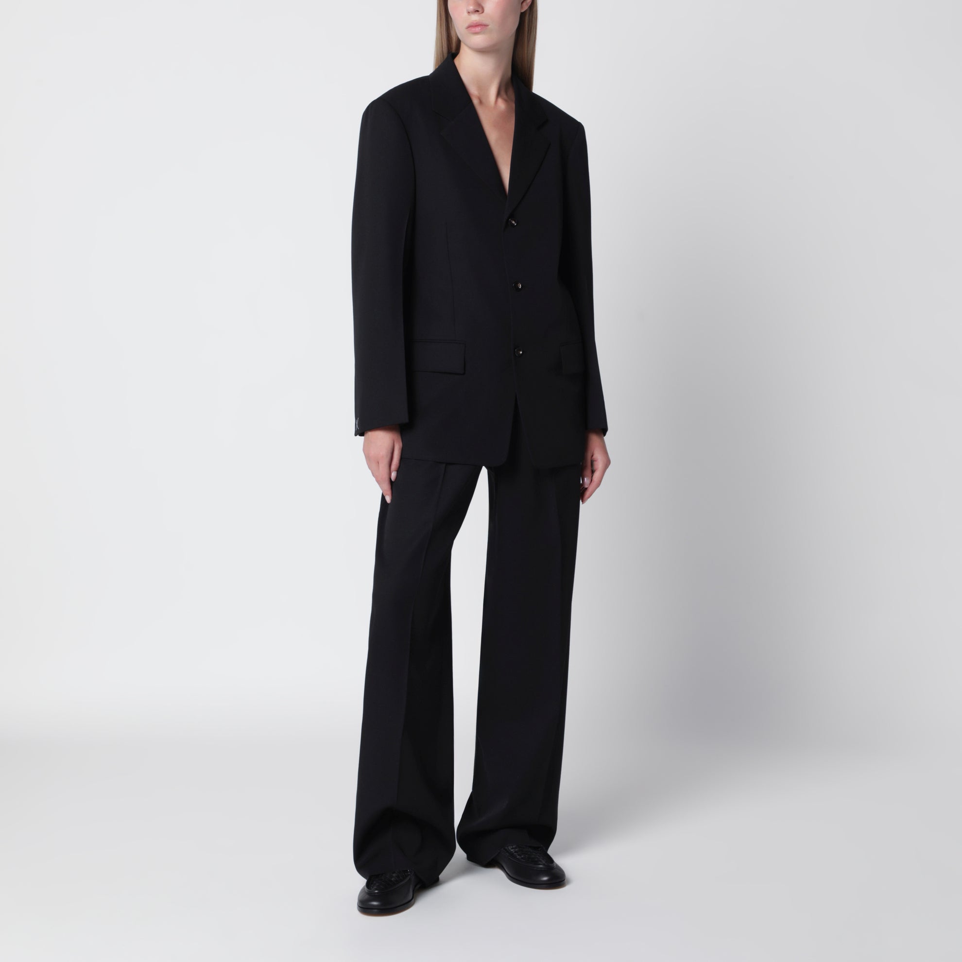 Giacca monopetto in lana grain de poudre nera