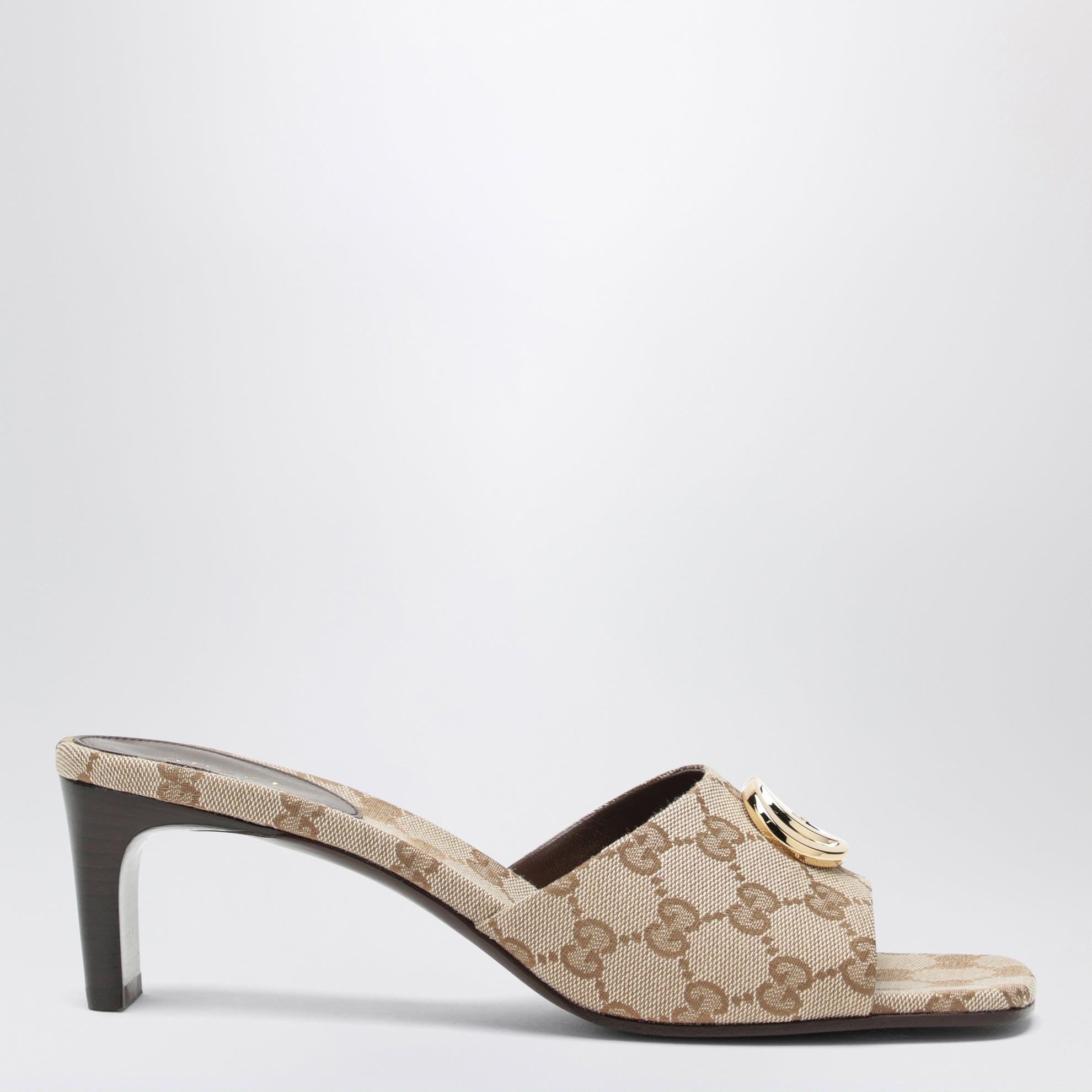 Double G slider sandals in GG canvas in vintage sand