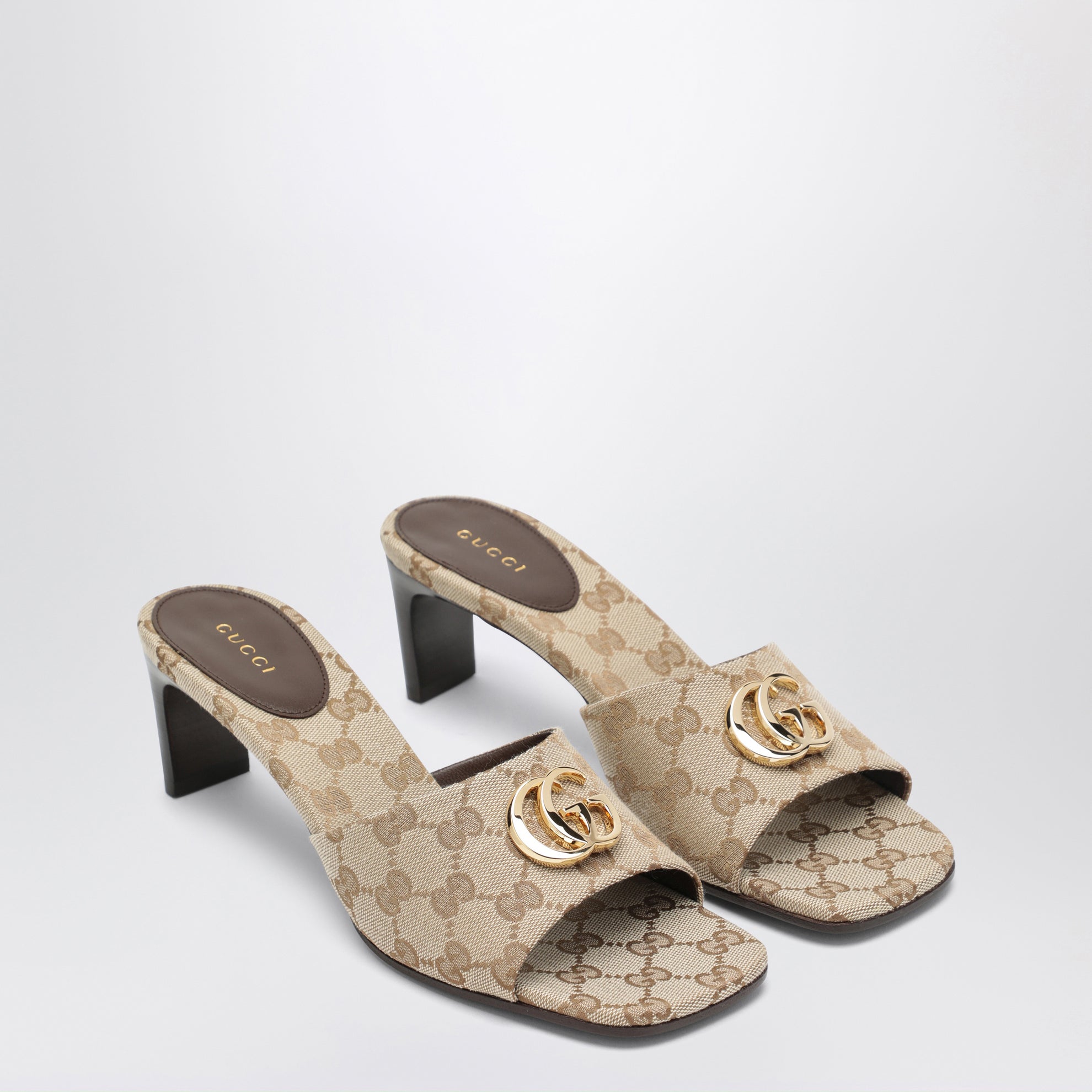 Double G slider sandals in GG canvas in vintage sand