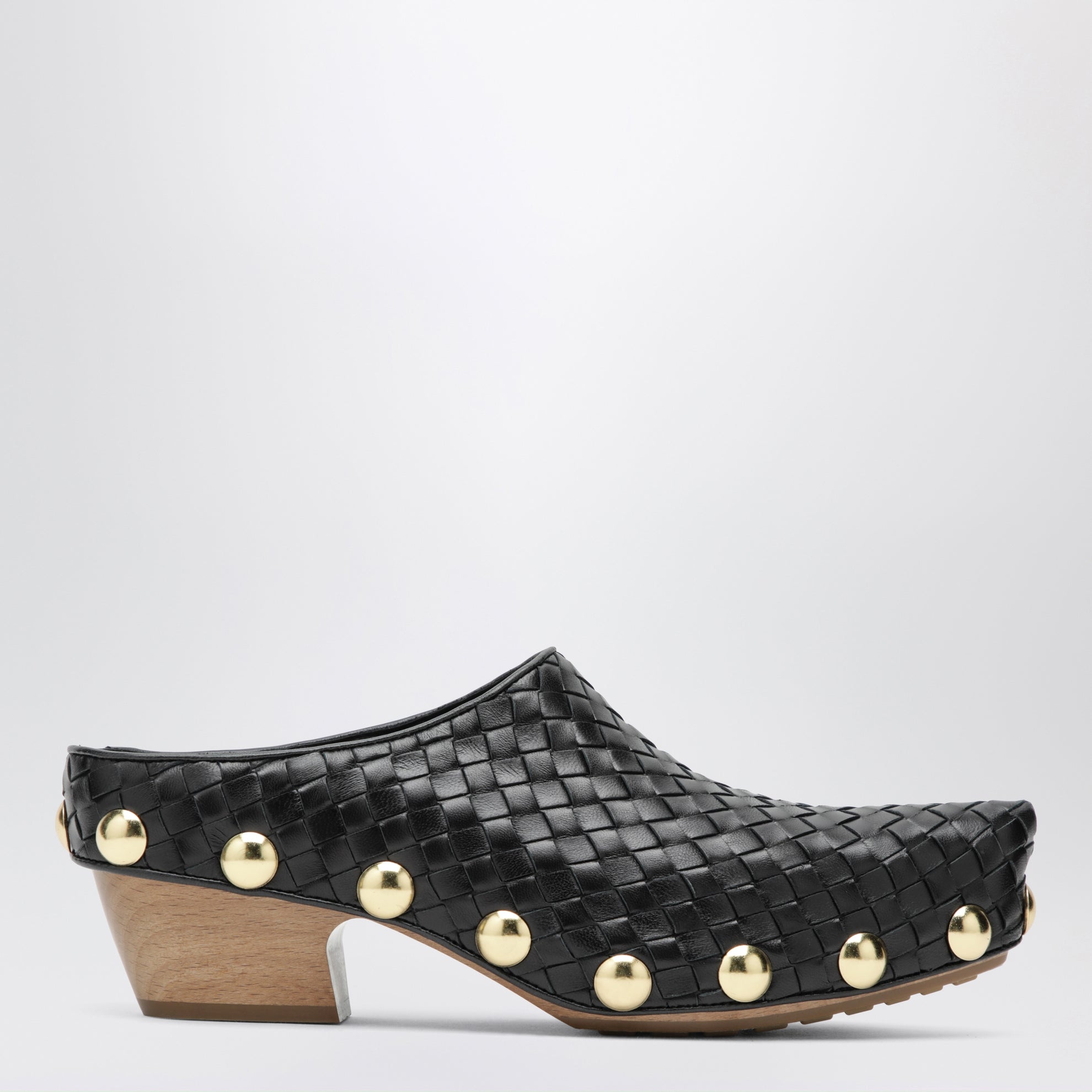 Gondola studded woven leather clogs, black