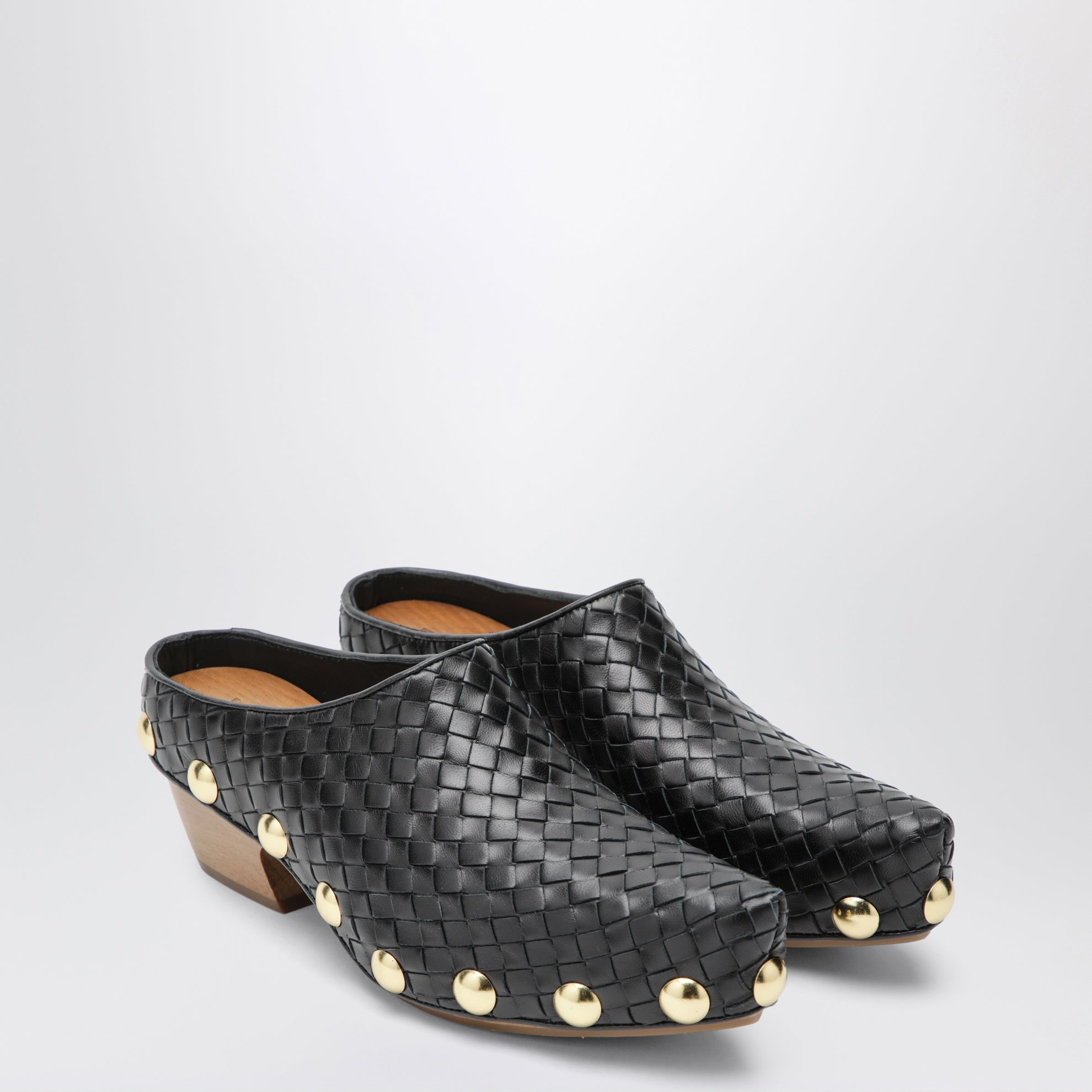 Gondola studded woven leather clogs, black