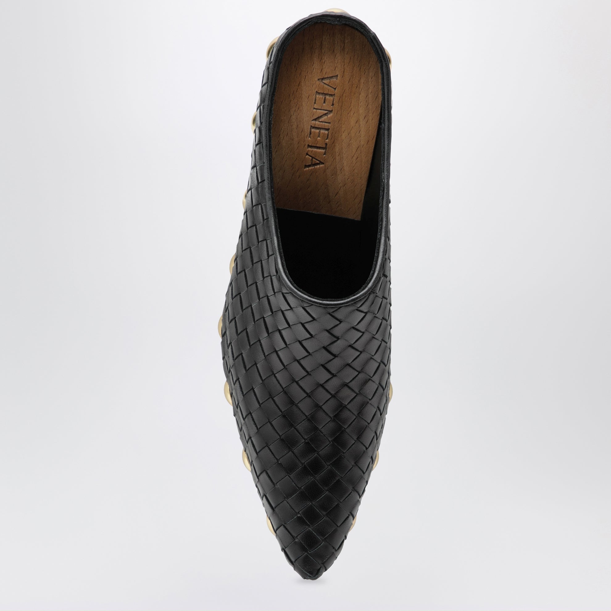 Gondola studded woven leather clogs, black