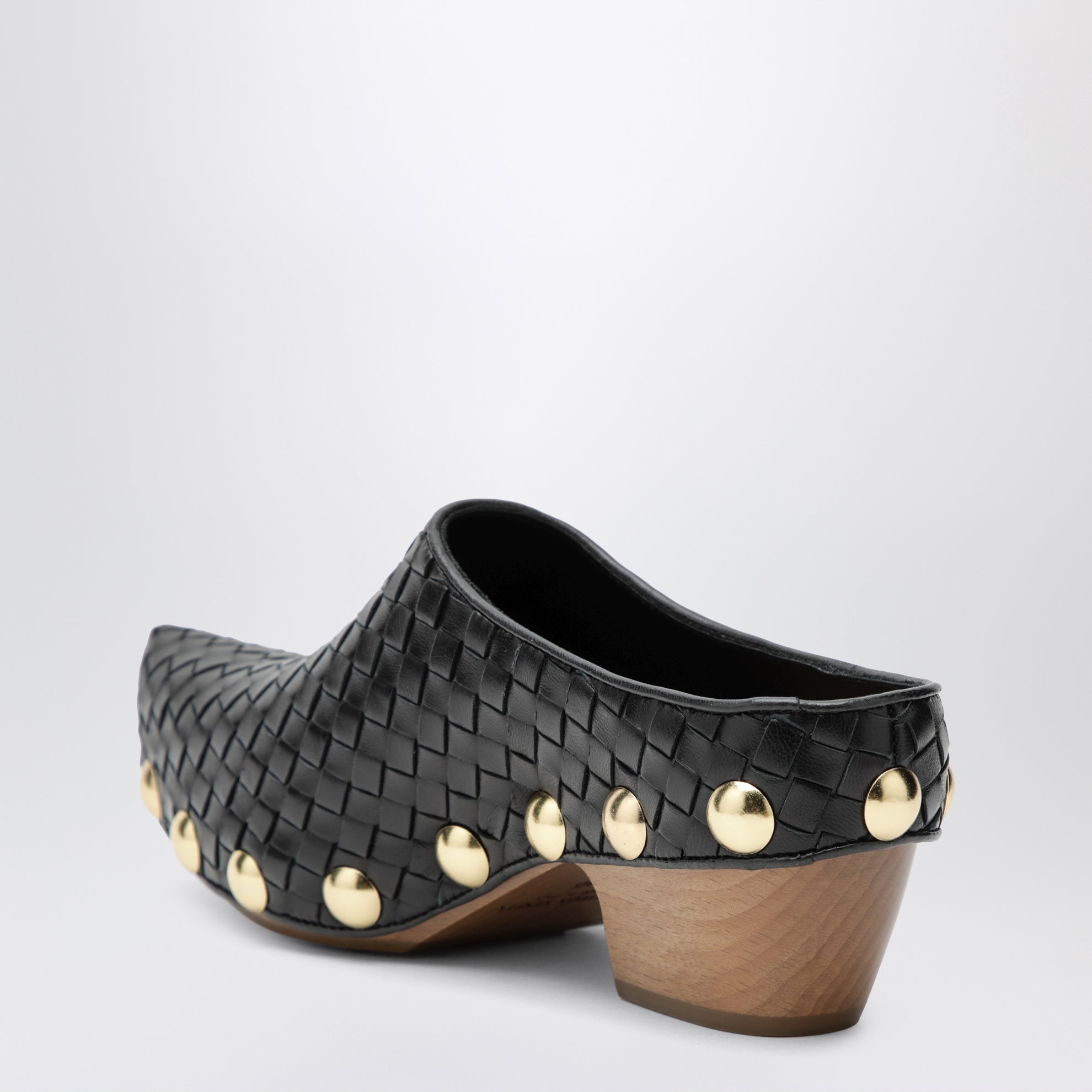 Gondola studded woven leather clogs, black