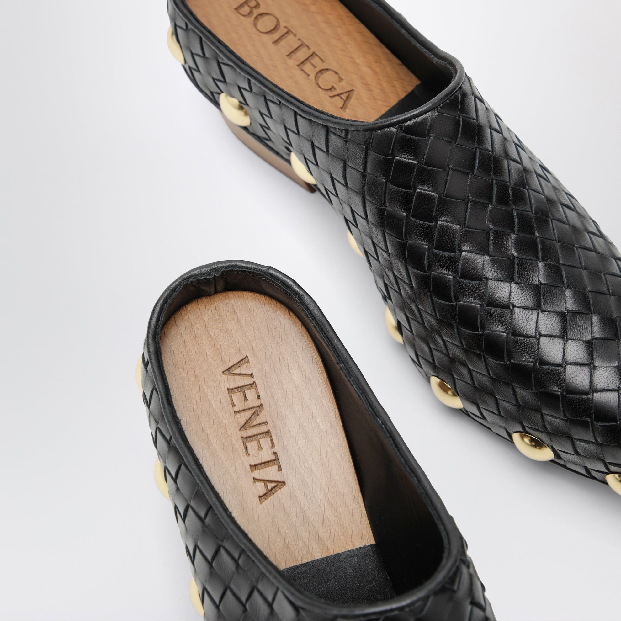 Gondola studded woven leather clogs, black