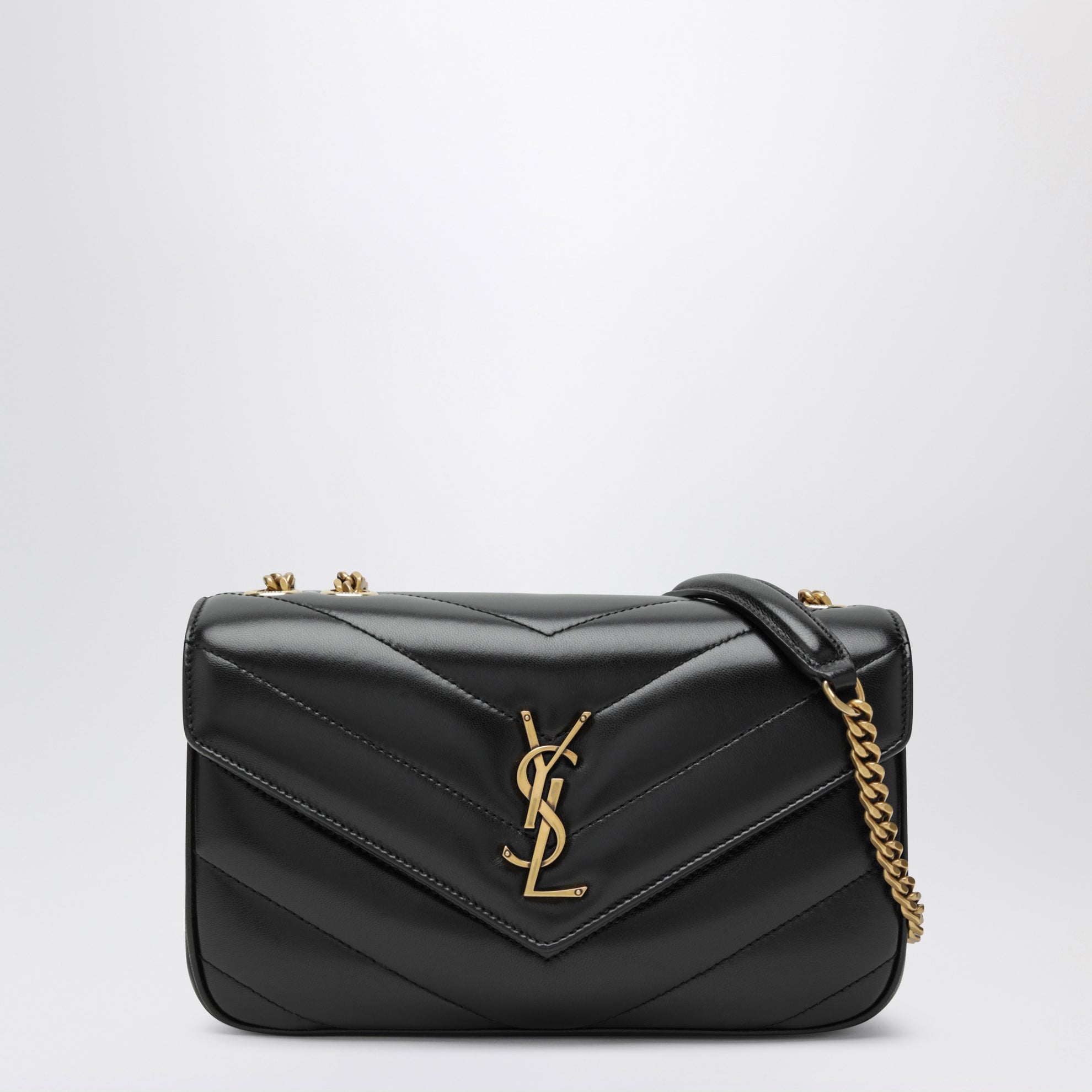 Loulou Schultertasche aus Leder mit Kettenriemen, schwarz