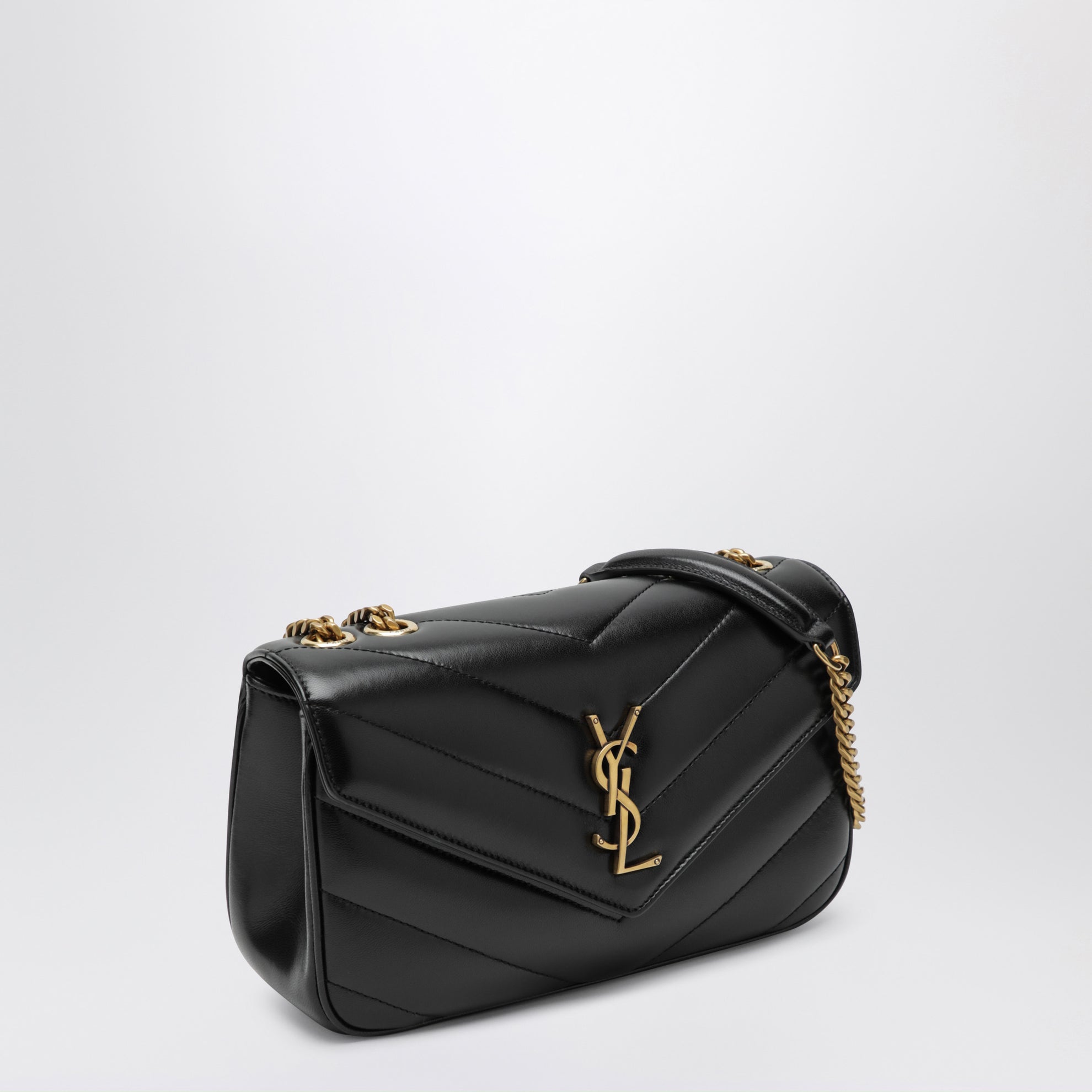 Loulou Schultertasche aus Leder mit Kettenriemen, schwarz