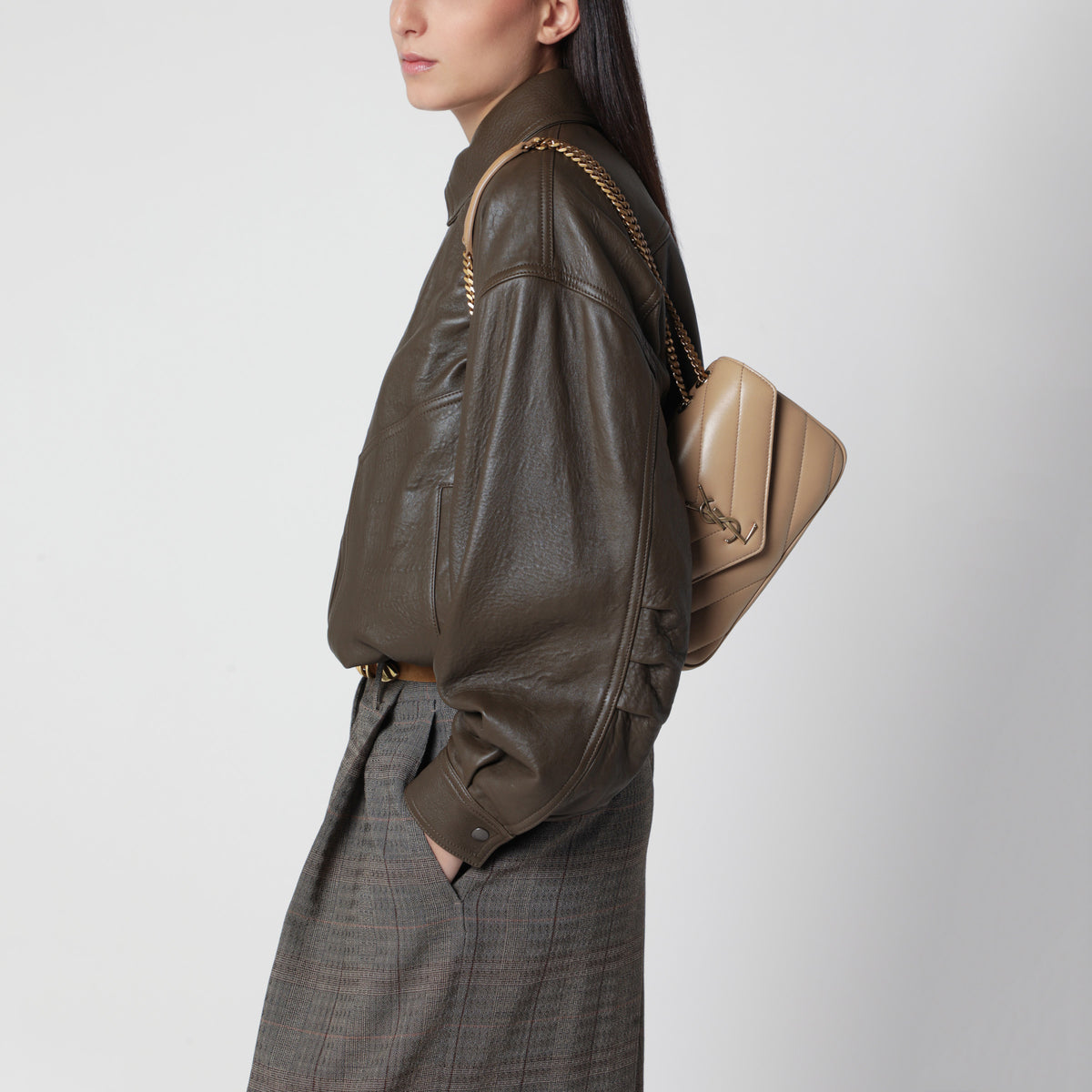 Loulou crossbody bag in beige leather