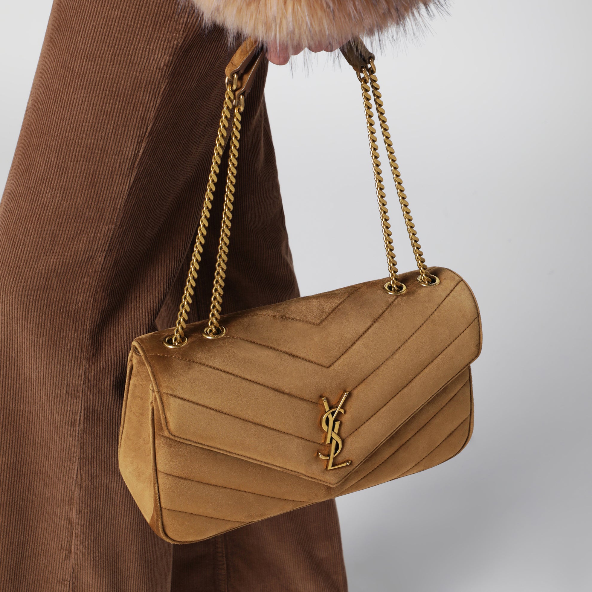 Loulou Medium Orange Caramel Suede Bag