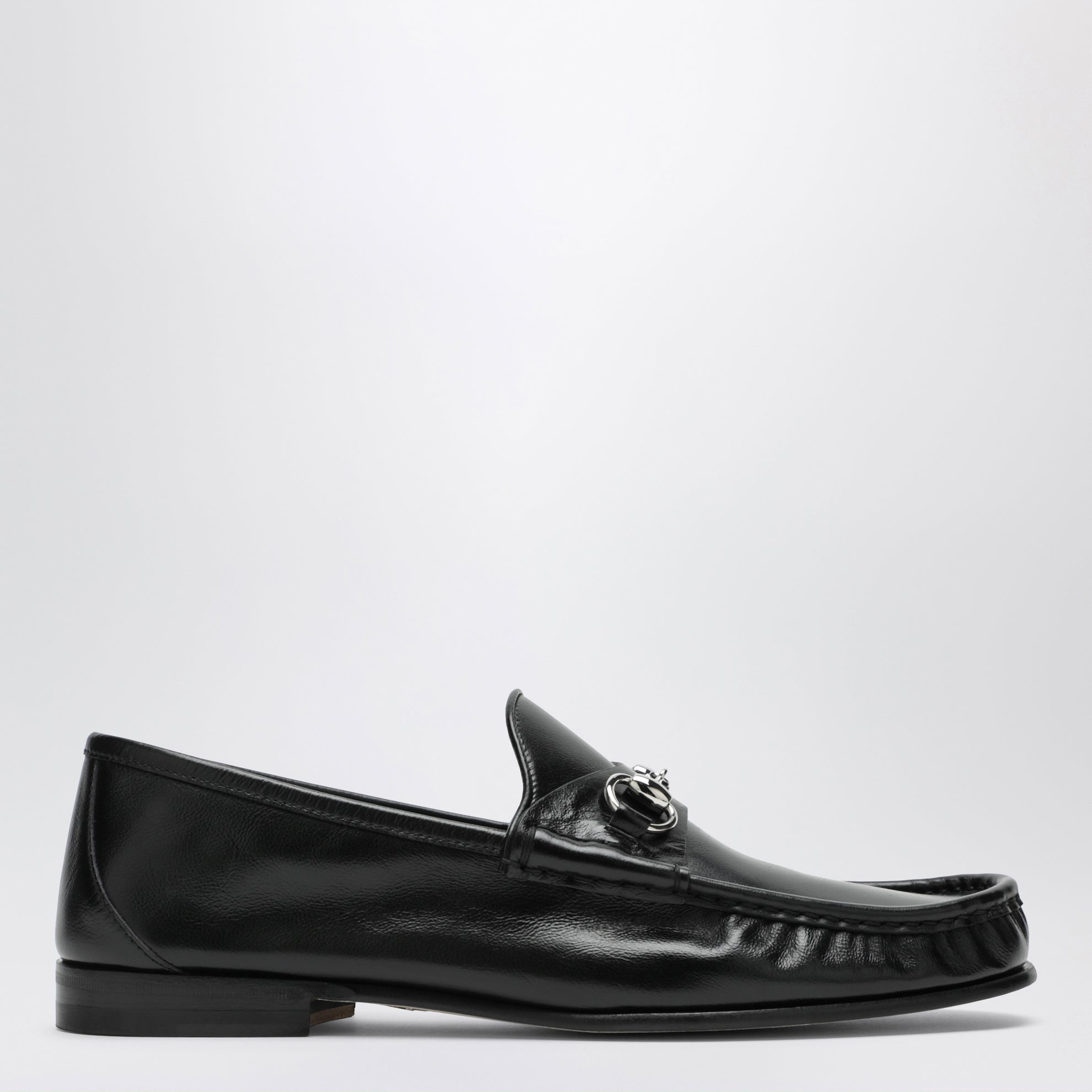 Mocassin Lugano en cuir noir à mors argenté