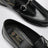 Mocassin Lugano en cuir noir à mors argenté