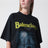 T-shirt oversize noir délavé avec imprimé logo