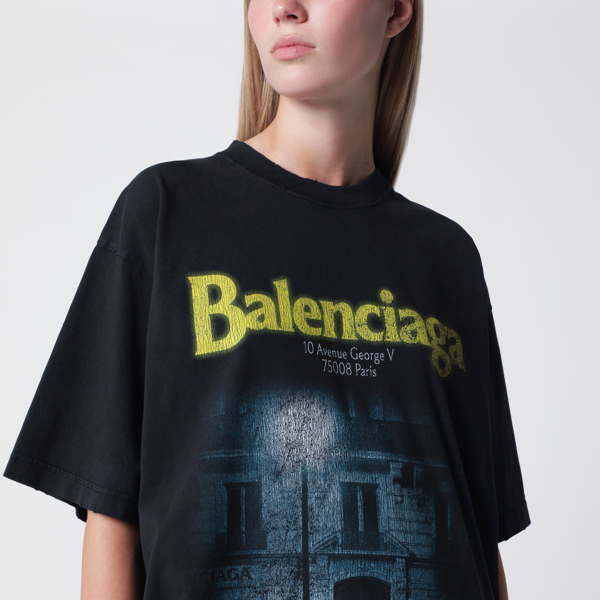 T-shirt oversize noir délavé avec imprimé logo