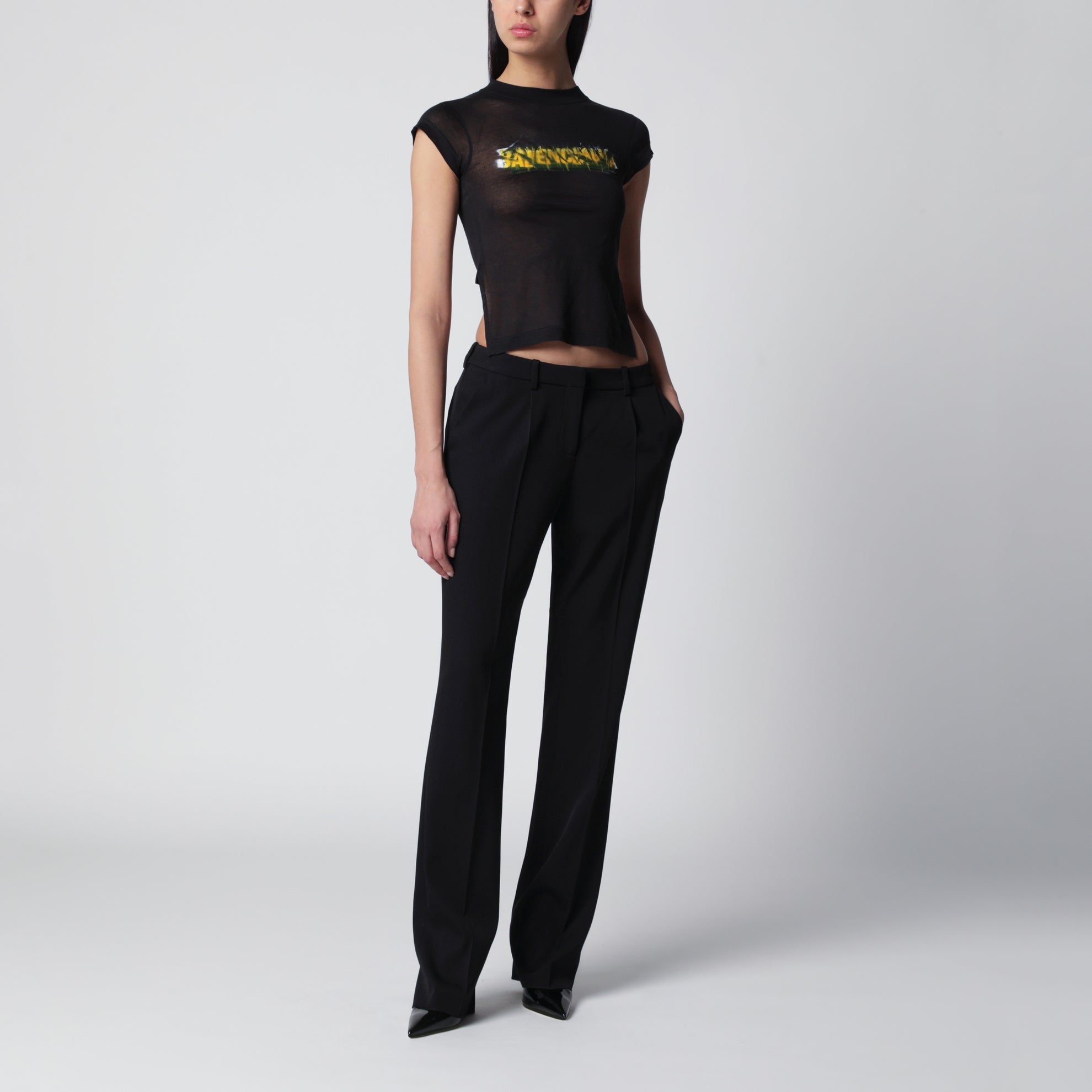 Messy Spray T-shirt with cut-out back in cotton black