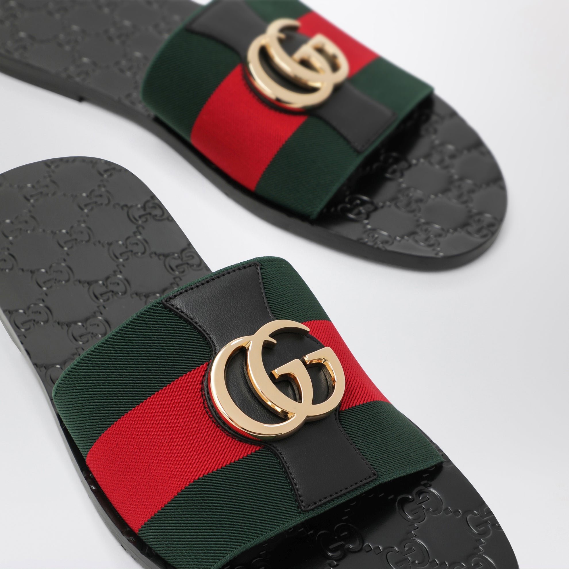Black leather Riviera slides