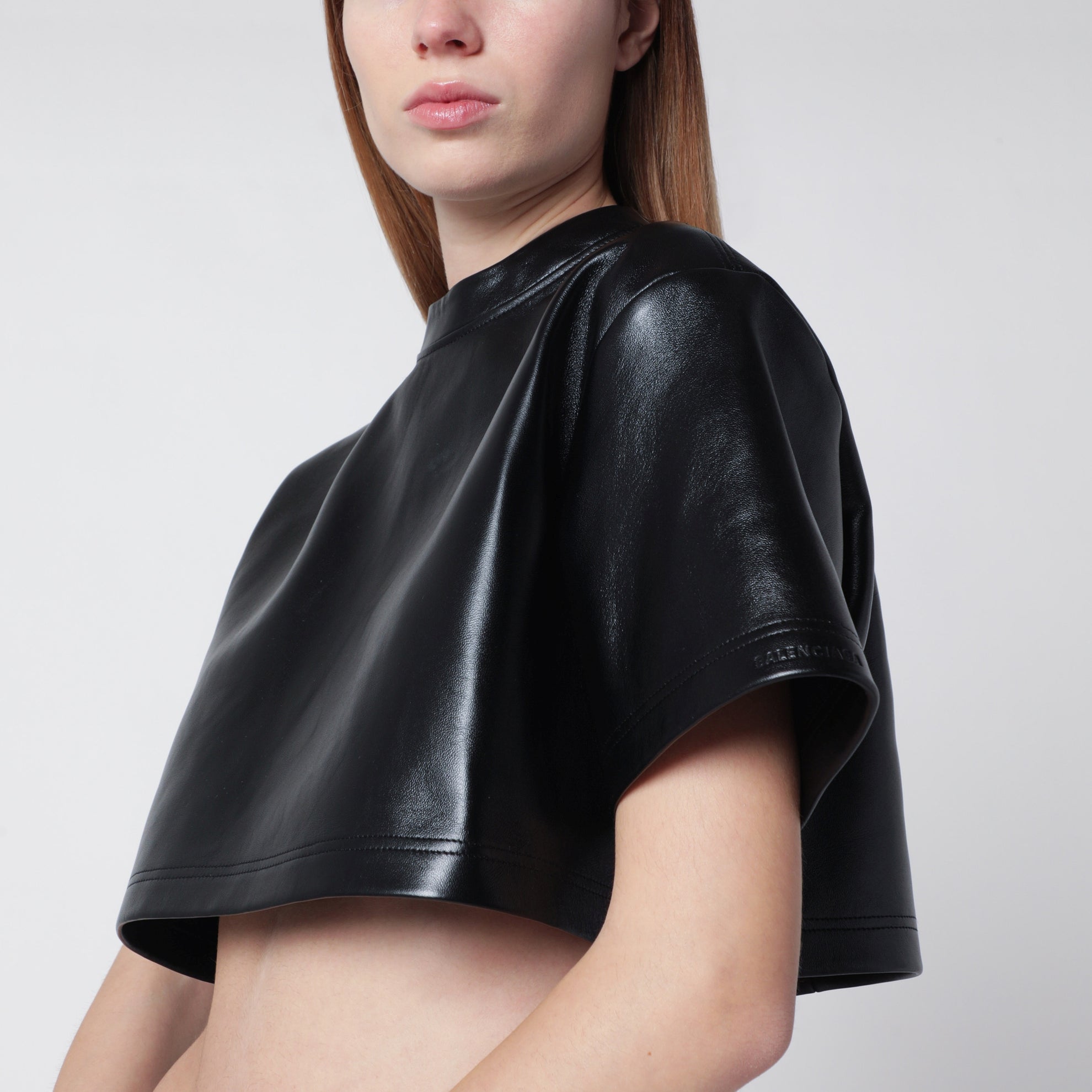 Black Cropped Leather Top