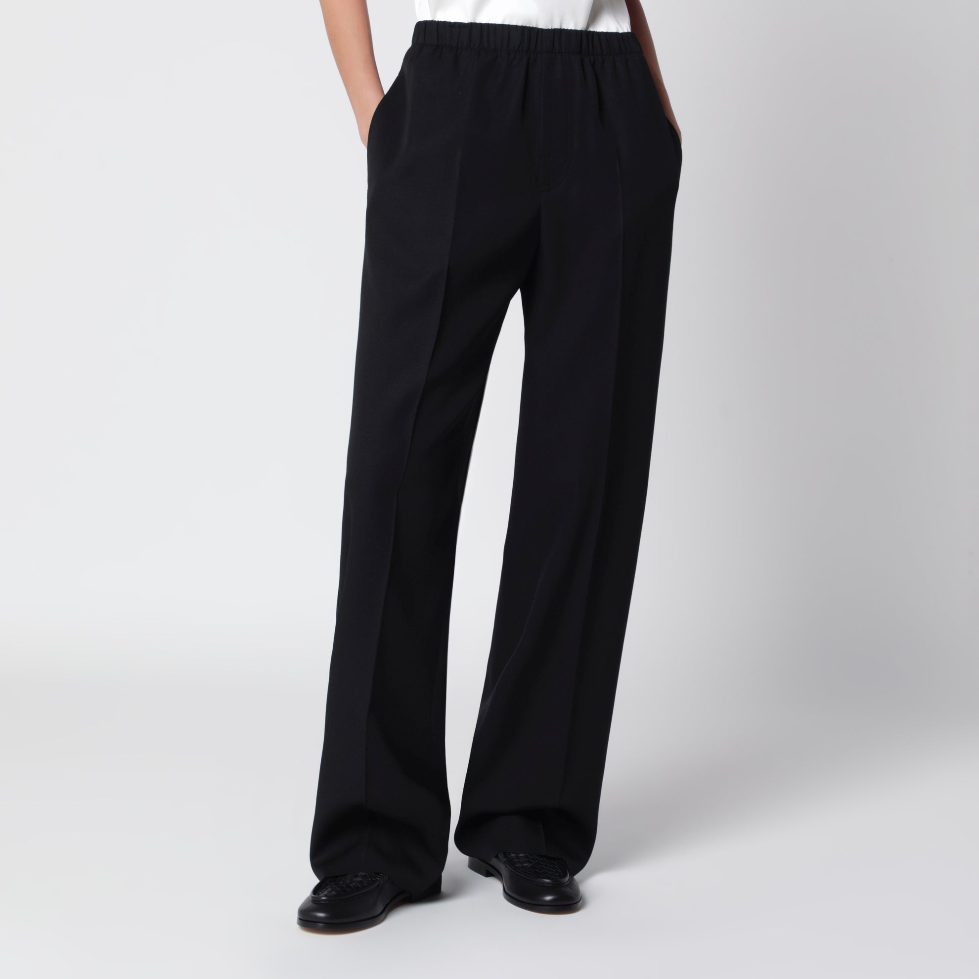 Pantaloni a gamba ampia in lana Double Black