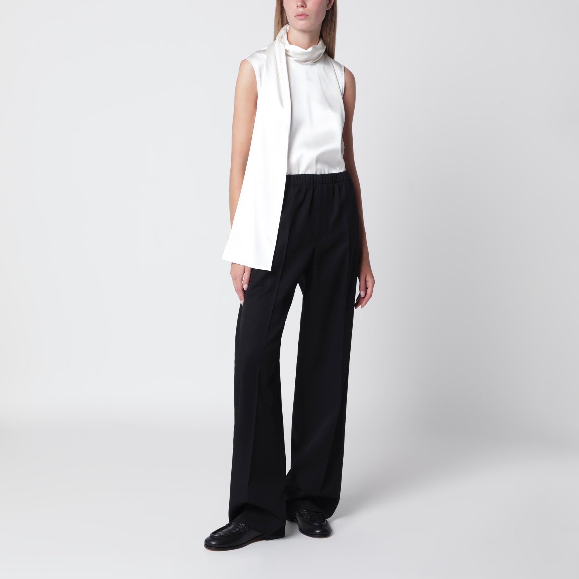 Pantaloni a gamba ampia in lana Double Black