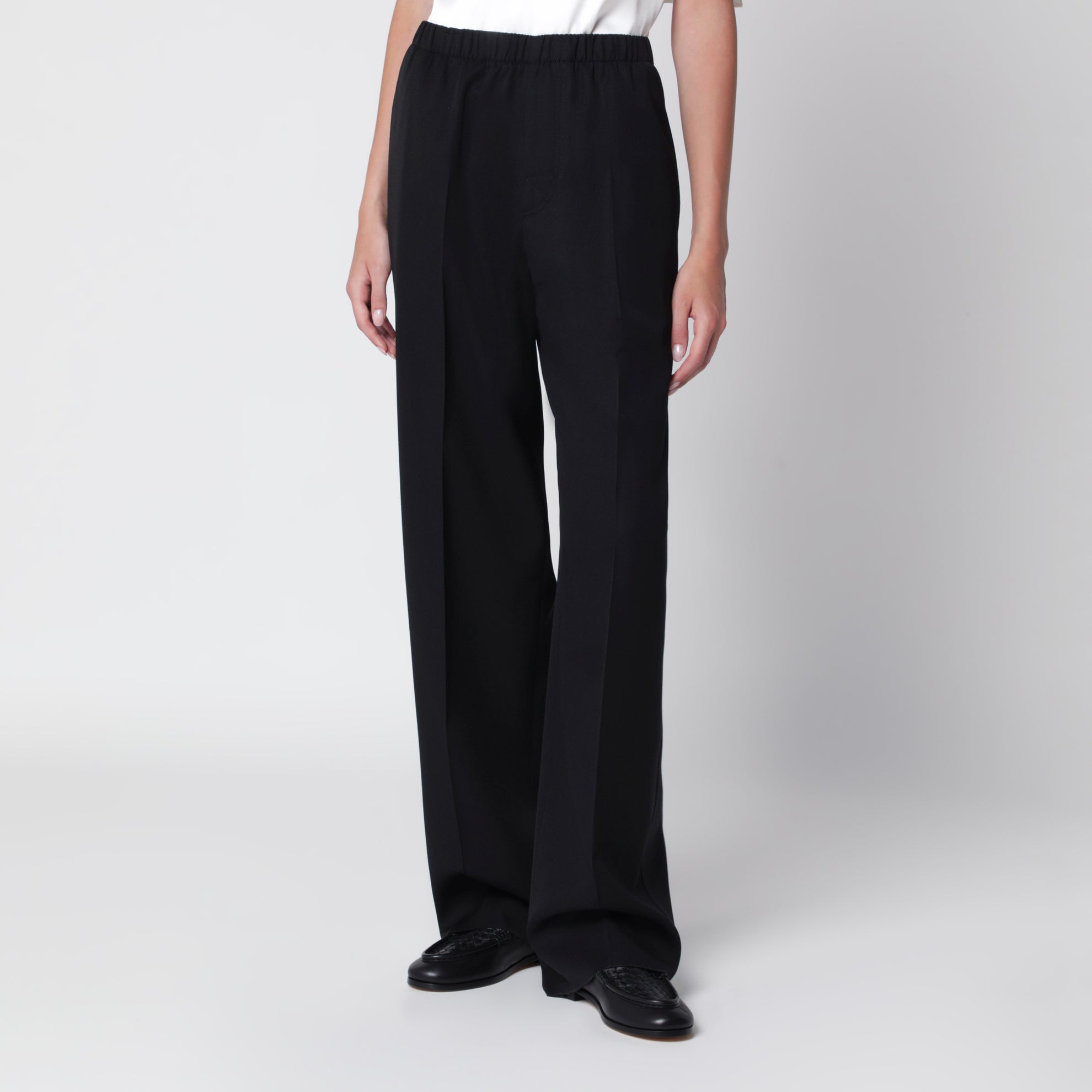 Pantaloni a gamba ampia in lana Double Black