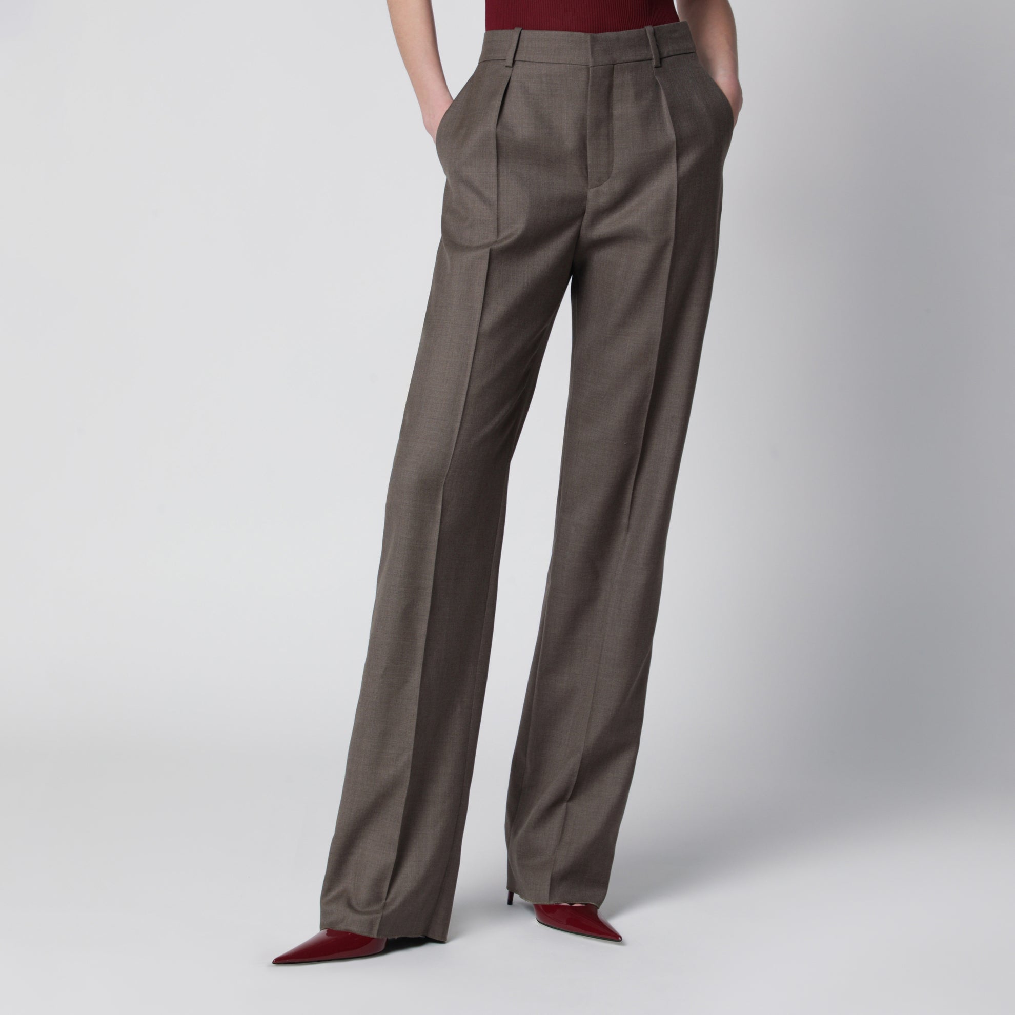 Pantaloni sartoriali a vita media in lana marroni