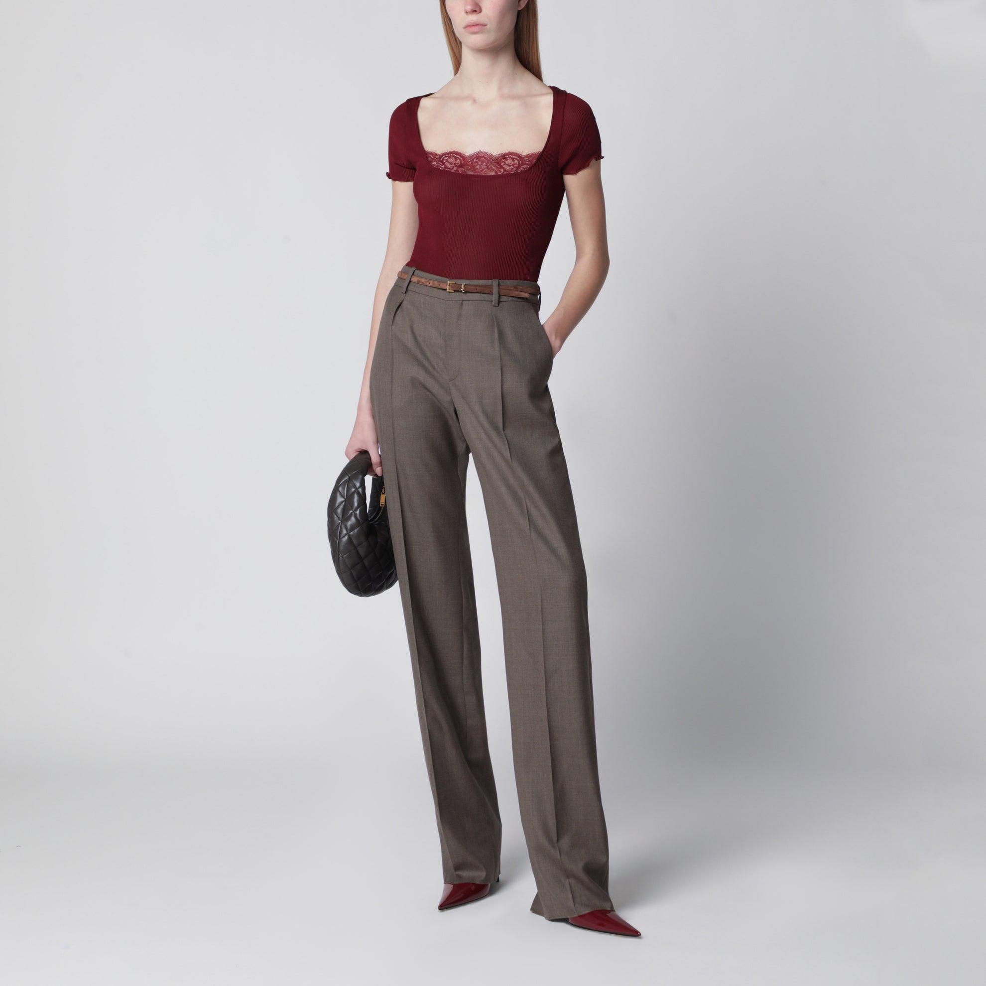 Pantaloni sartoriali a vita media in lana marroni