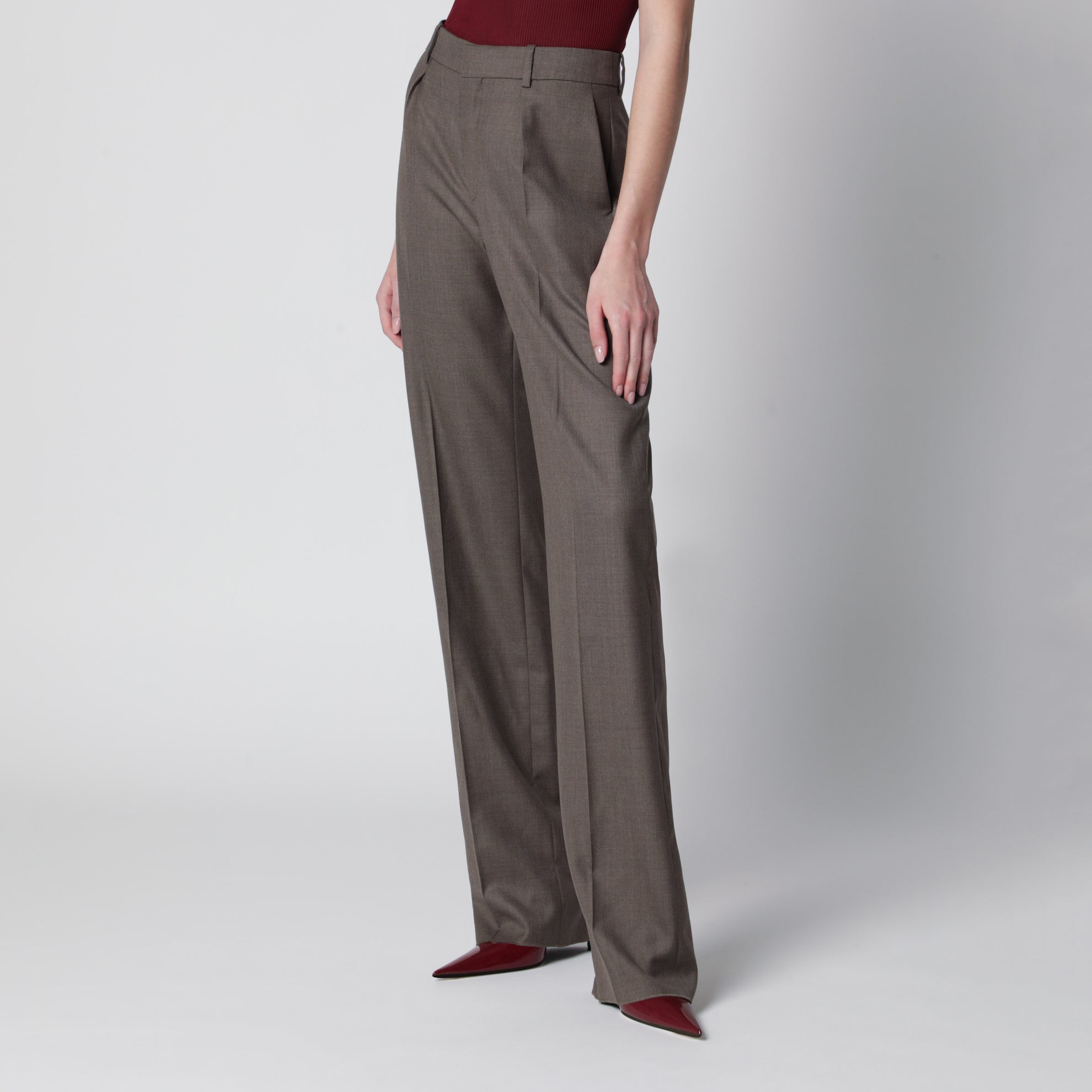 Pantaloni sartoriali a vita media in lana marroni
