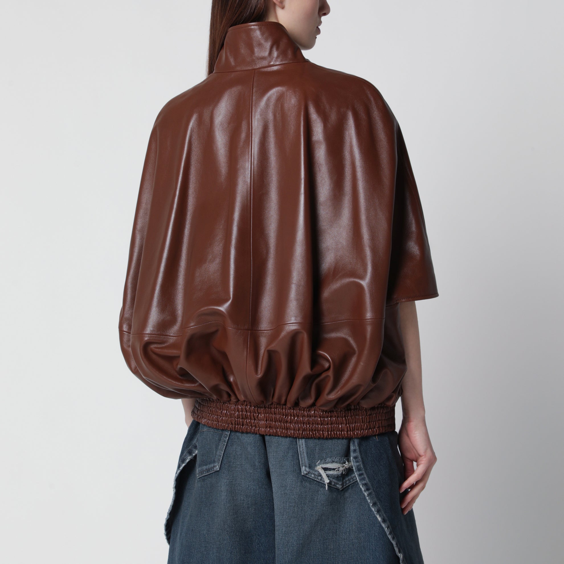 Cooon bomber jacket in lamb leather, castor