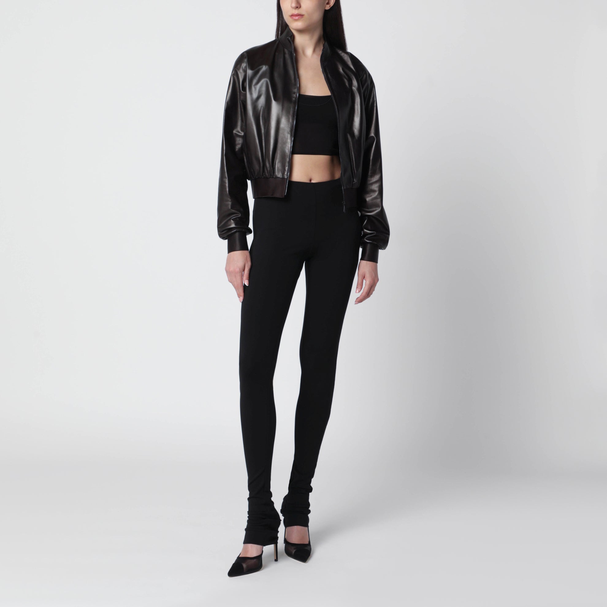 Bomber in nappa morbida marrone scuro