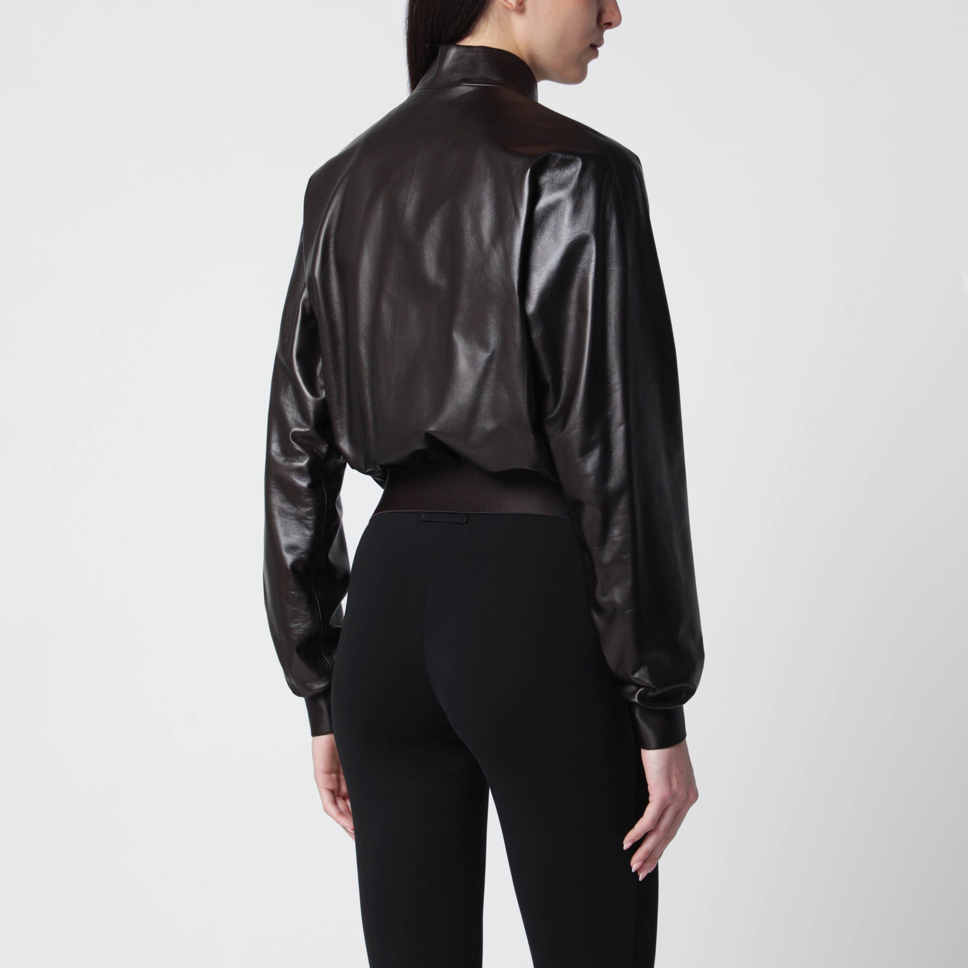 Bomber in nappa morbida marrone scuro