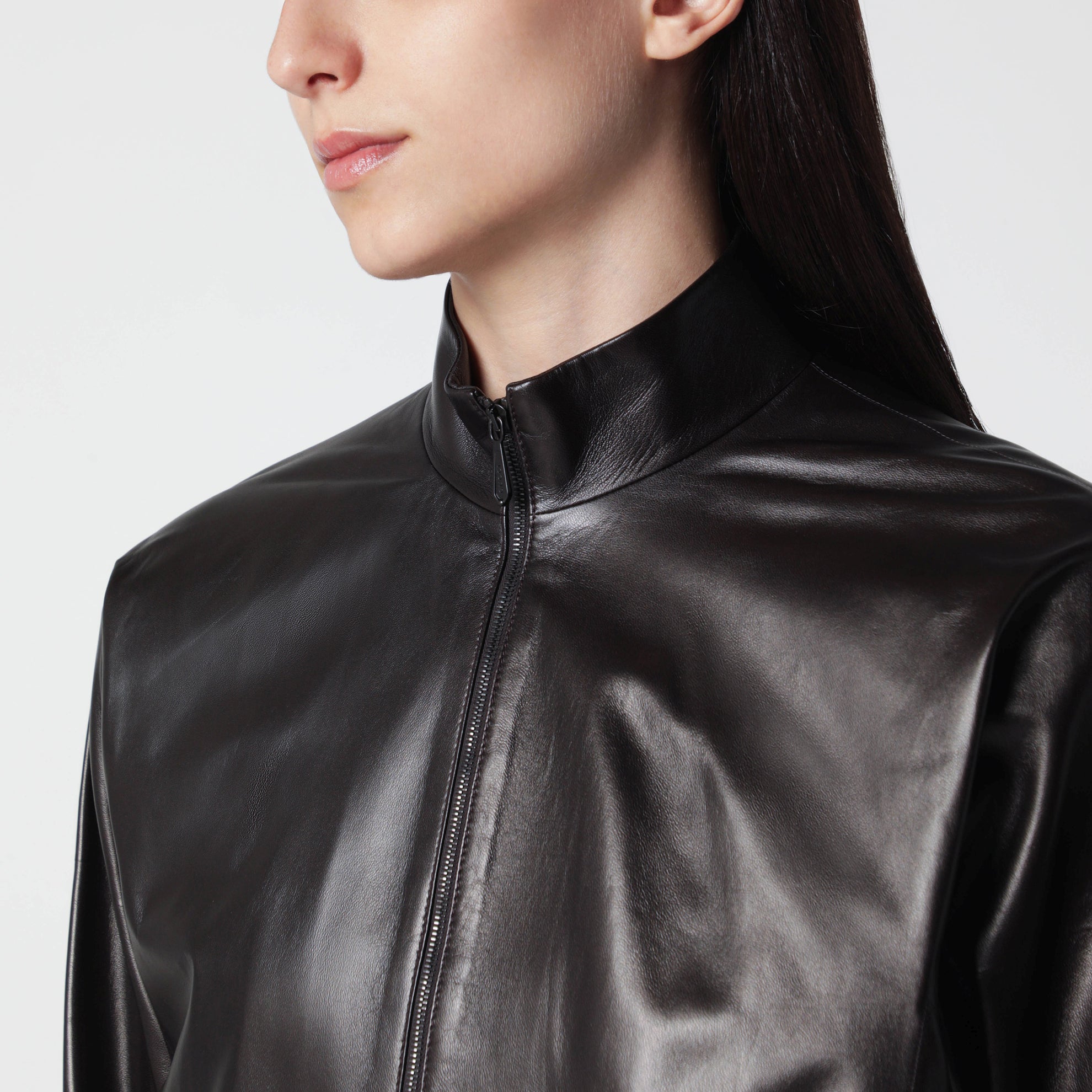Bomber in nappa morbida marrone scuro